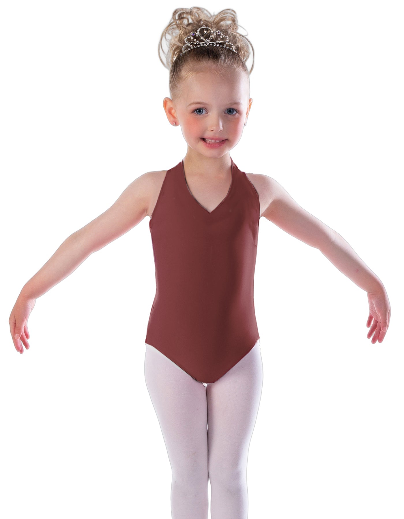 Solid Lycra Vneck Halter Leotard
