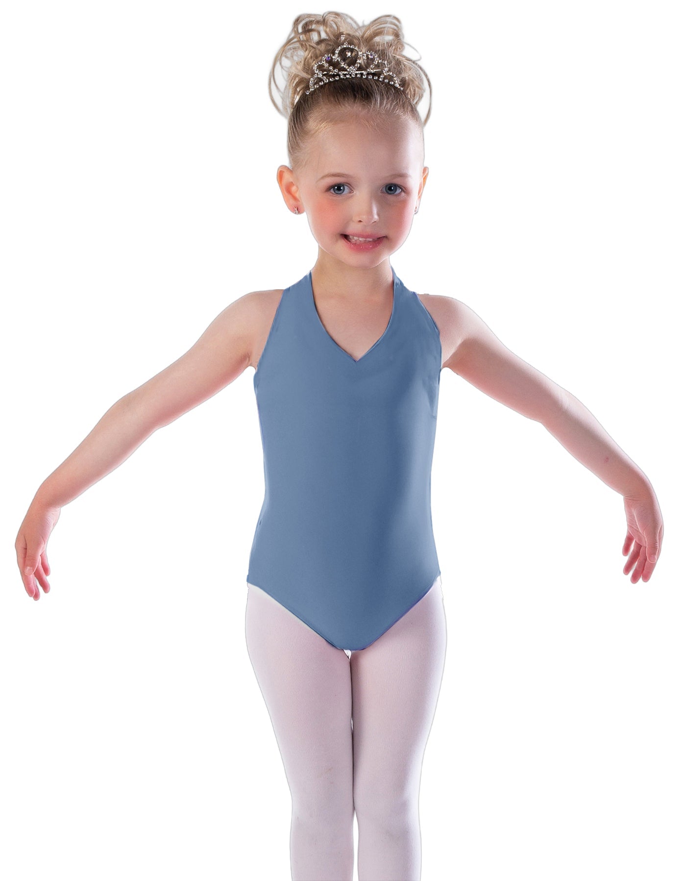 Solid Lycra Vneck Halter Leotard