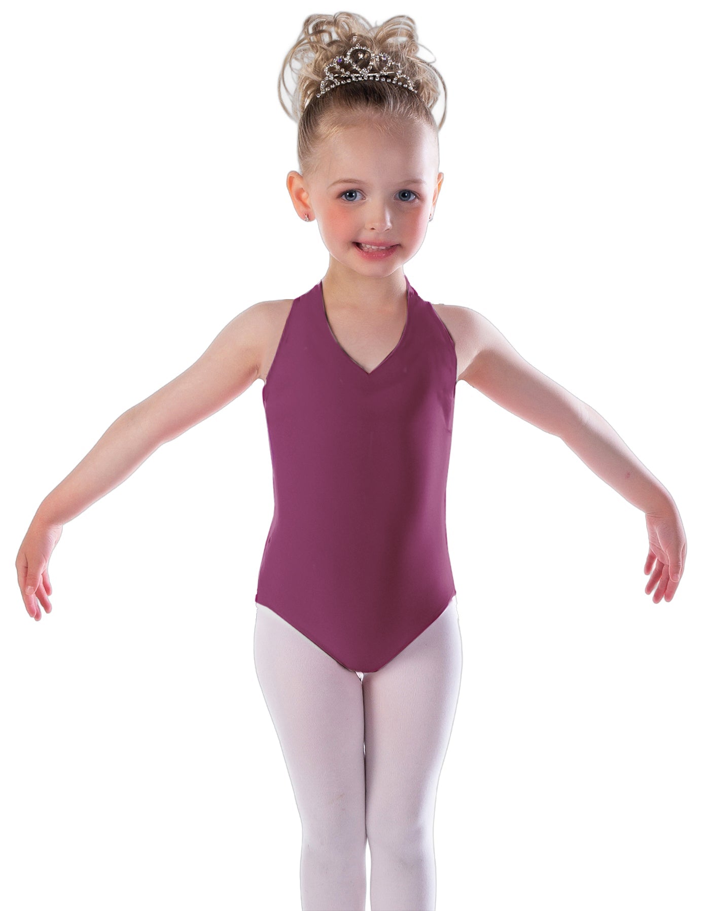 Solid Lycra Vneck Halter Leotard