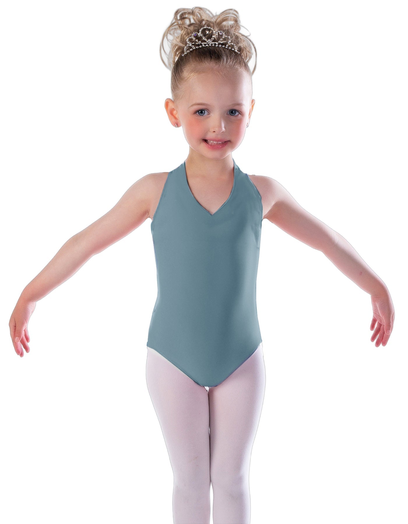 Solid Lycra Vneck Halter Leotard