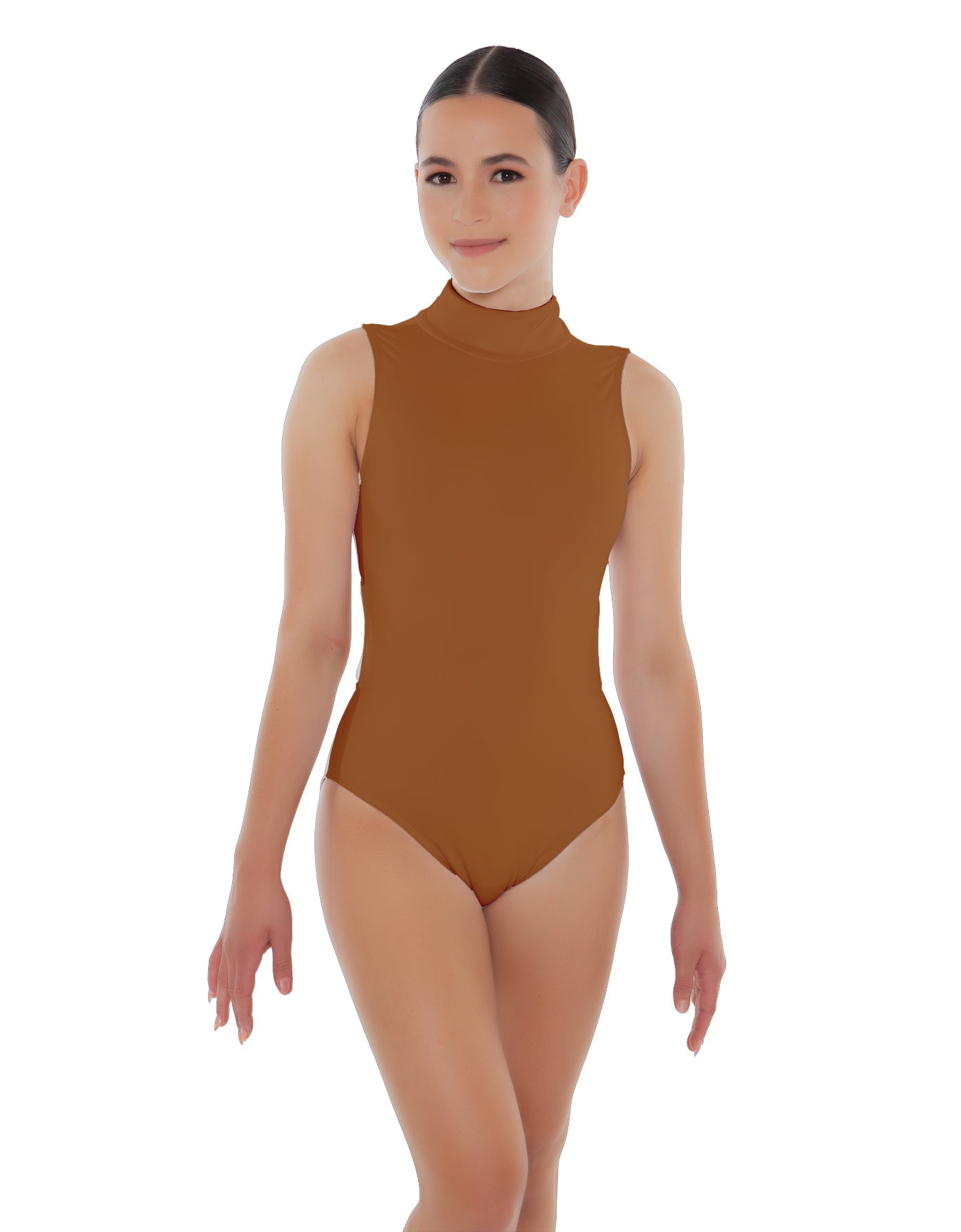 Solid Lycra Tneck Sleeveless Open Back Leotard
