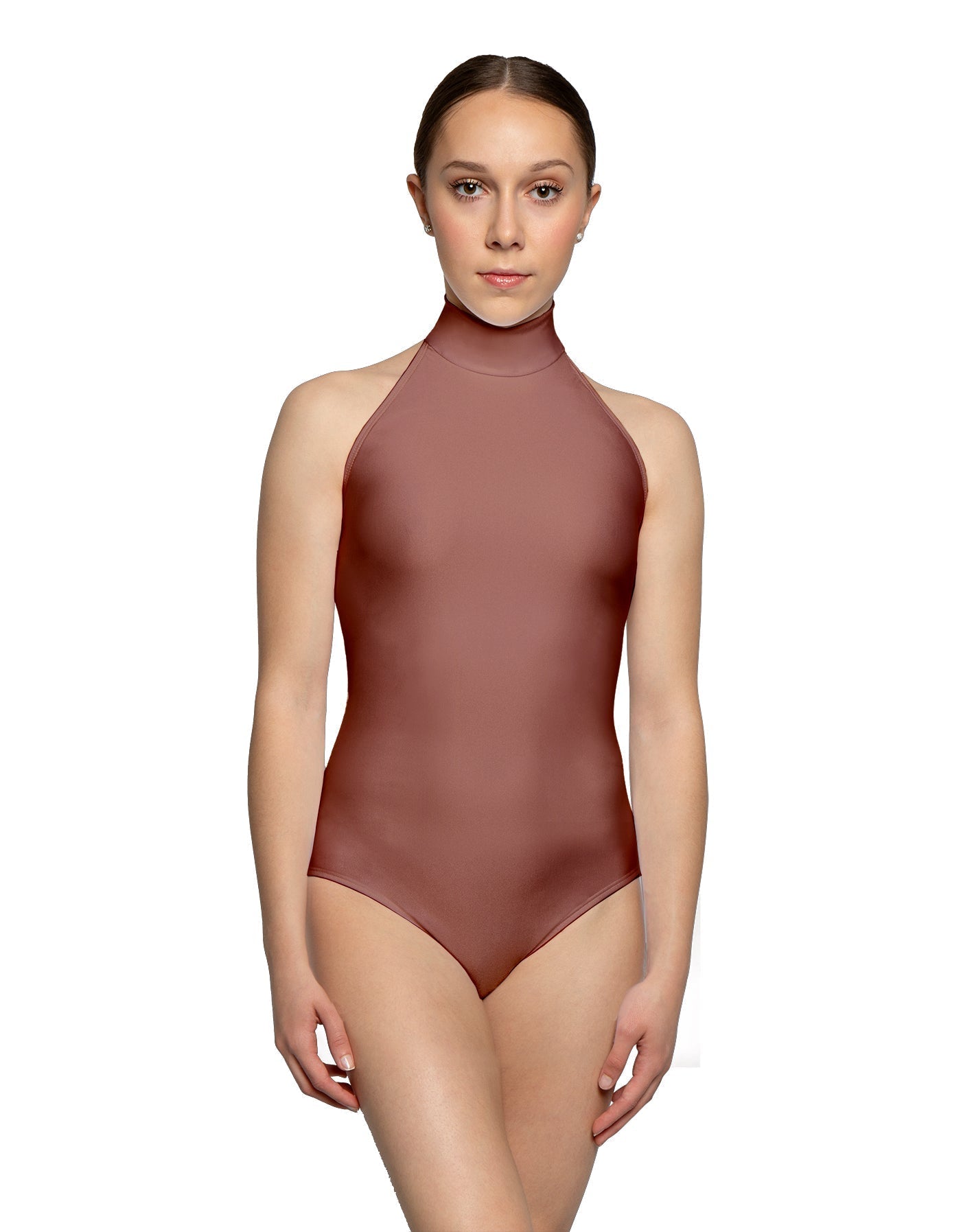 Solid Lycra Halter Leotard Low Back