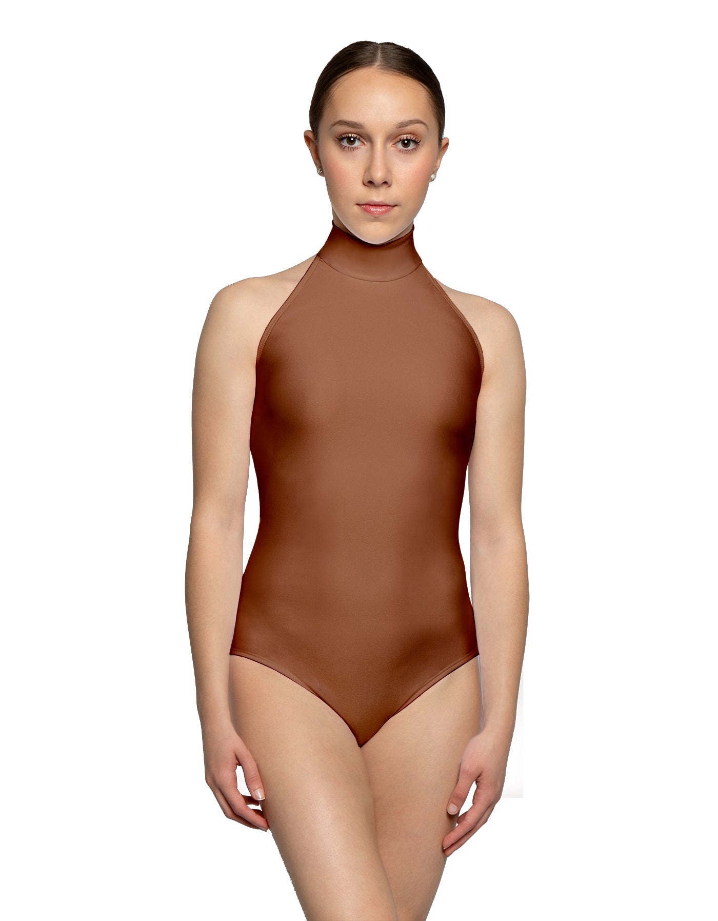 Solid Lycra Halter Leotard Low Back