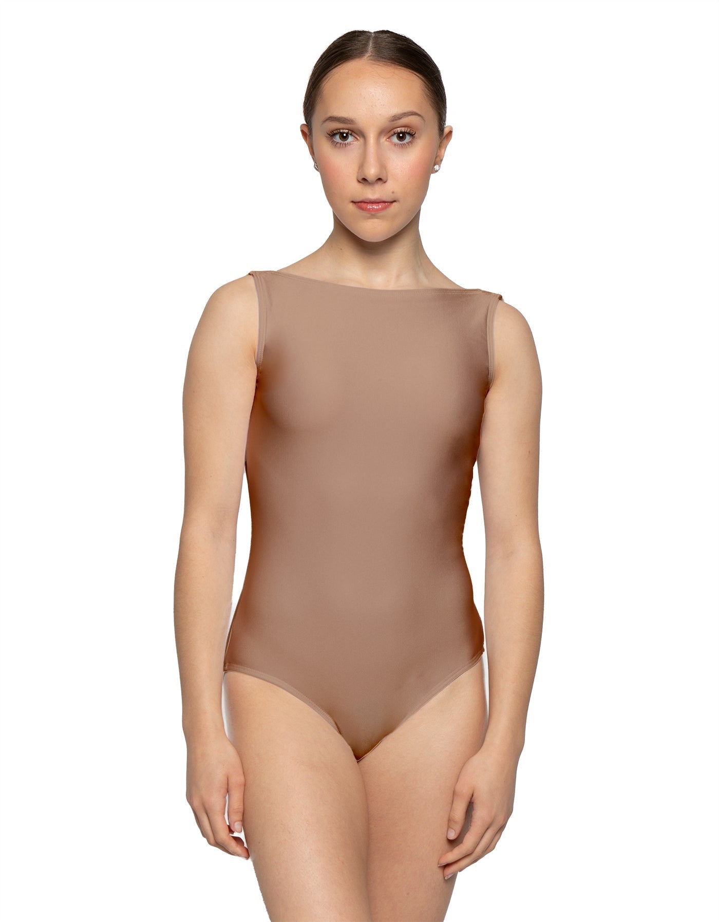 Solid Lycra Boatneck Tank Leotard with High Back