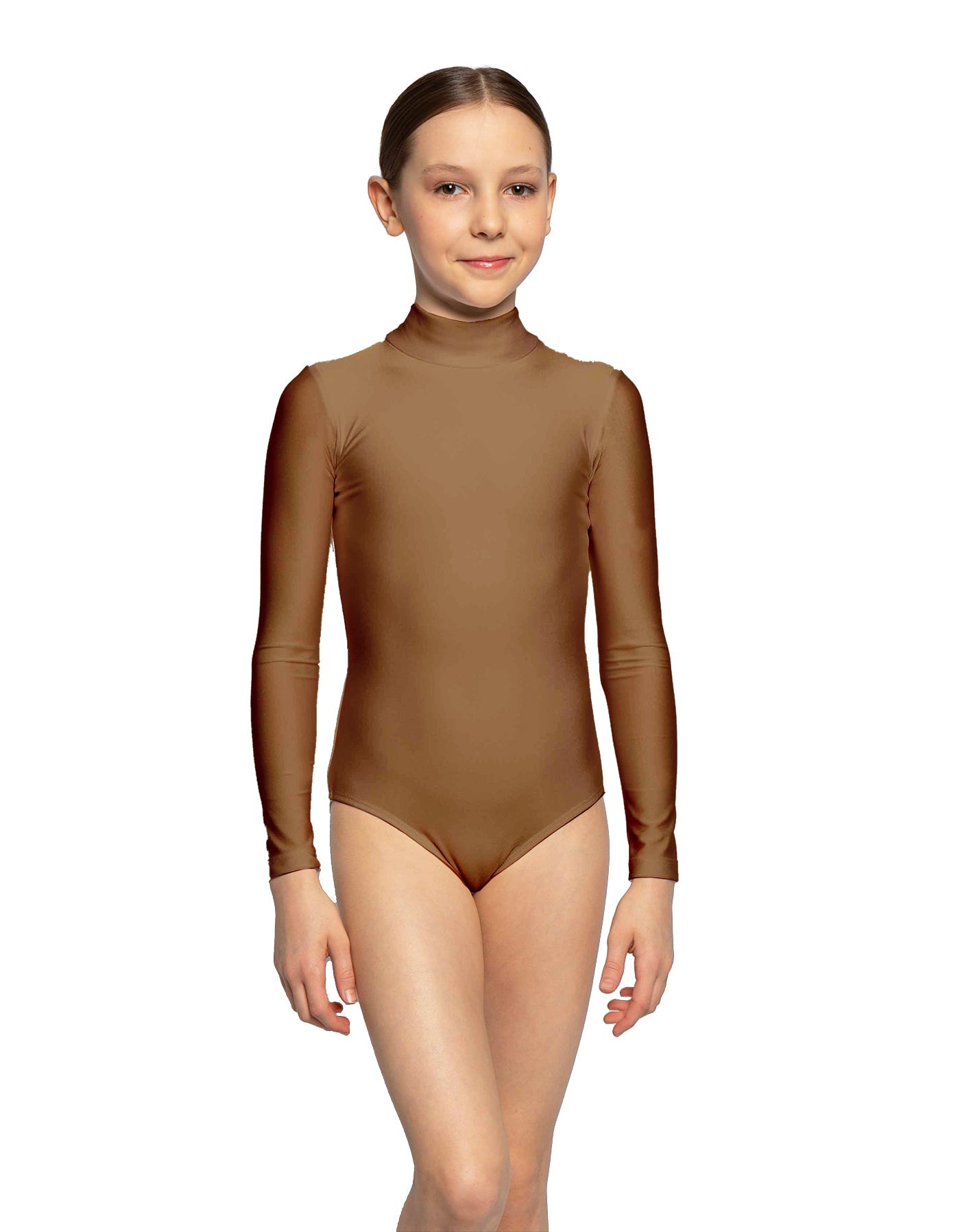 Solid Lycra LS Tneck Zipper Back Leotard