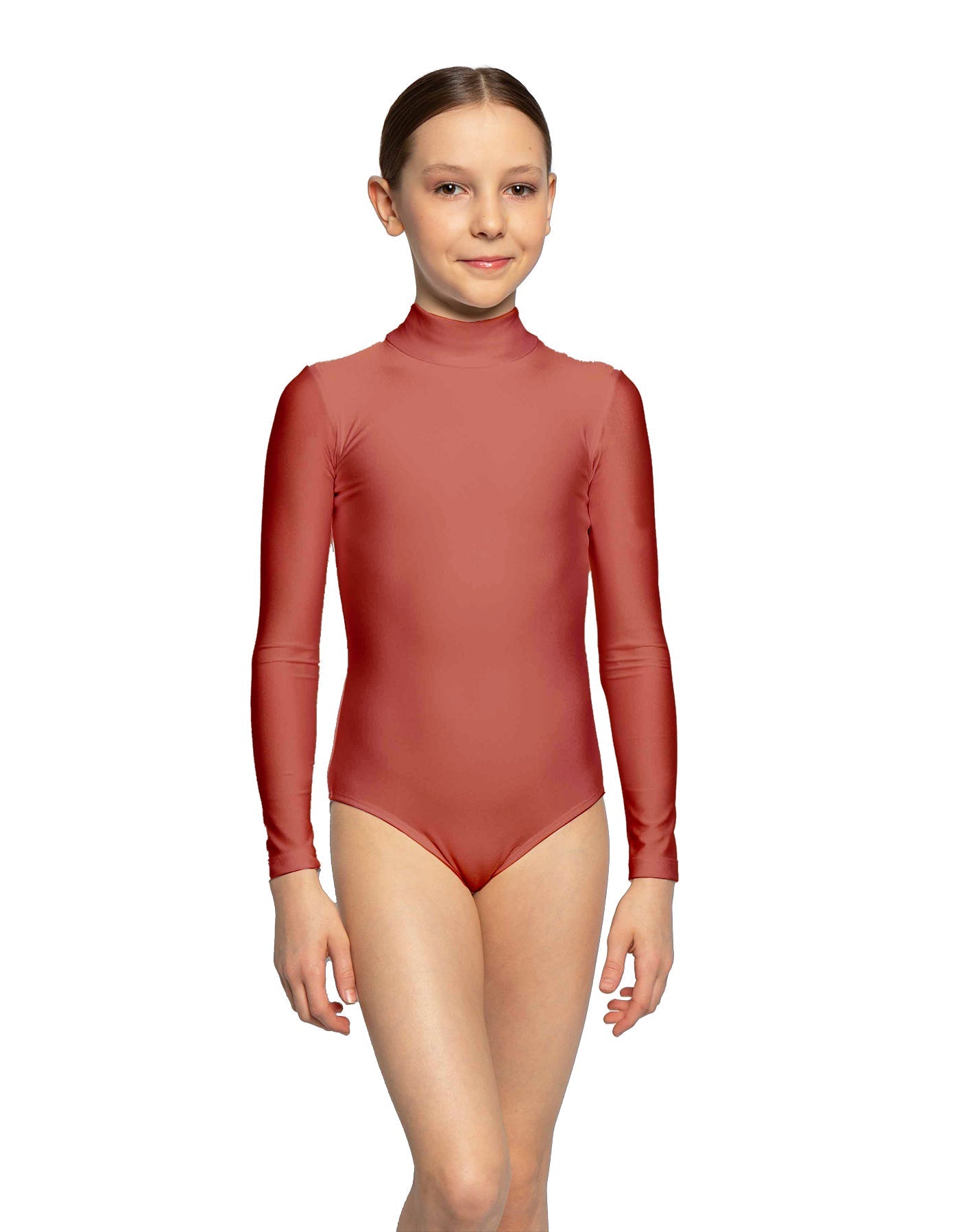 Solid Lycra LS Tneck Zipper Back Leotard