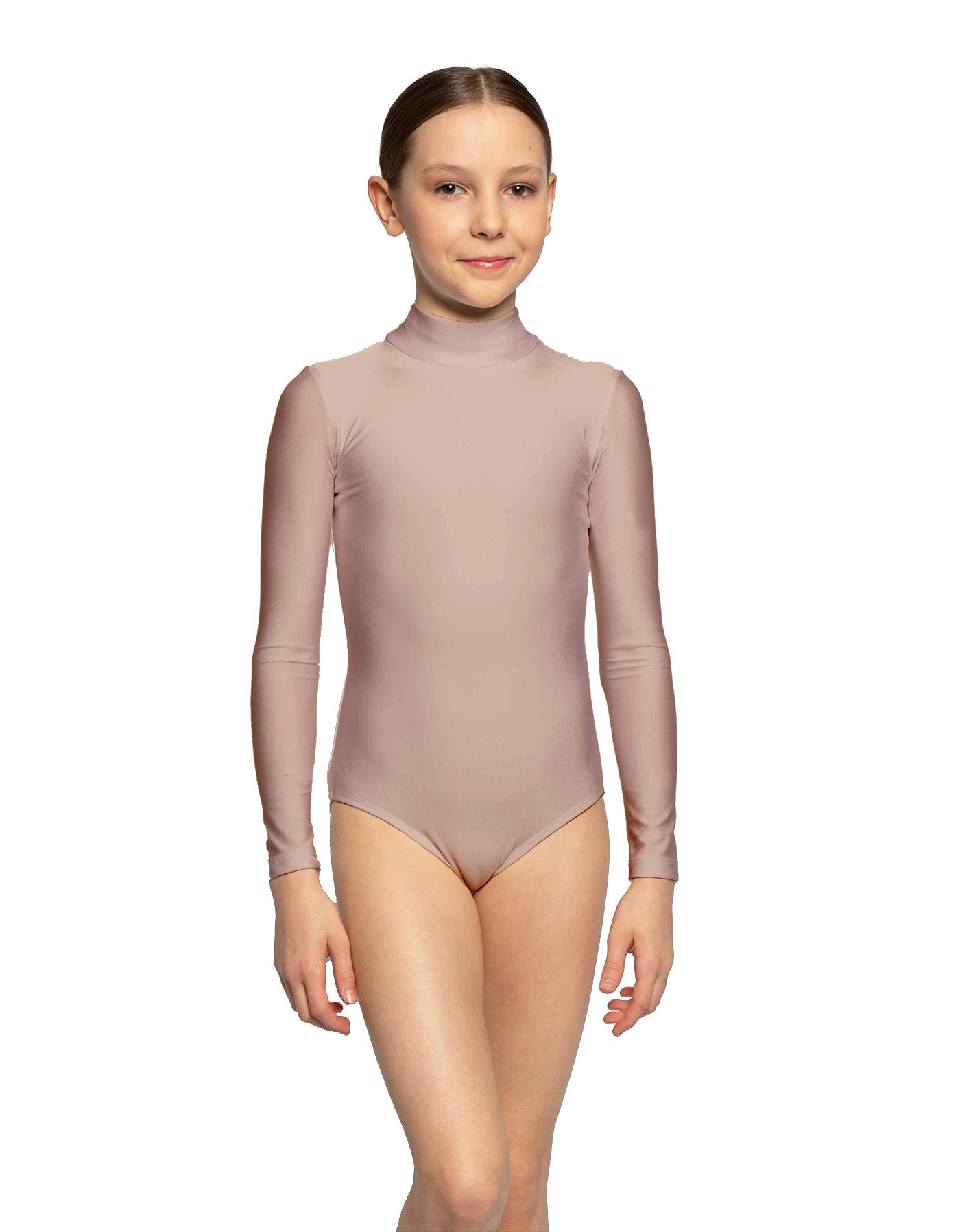 Solid Lycra LS Tneck Zipper Back Leotard