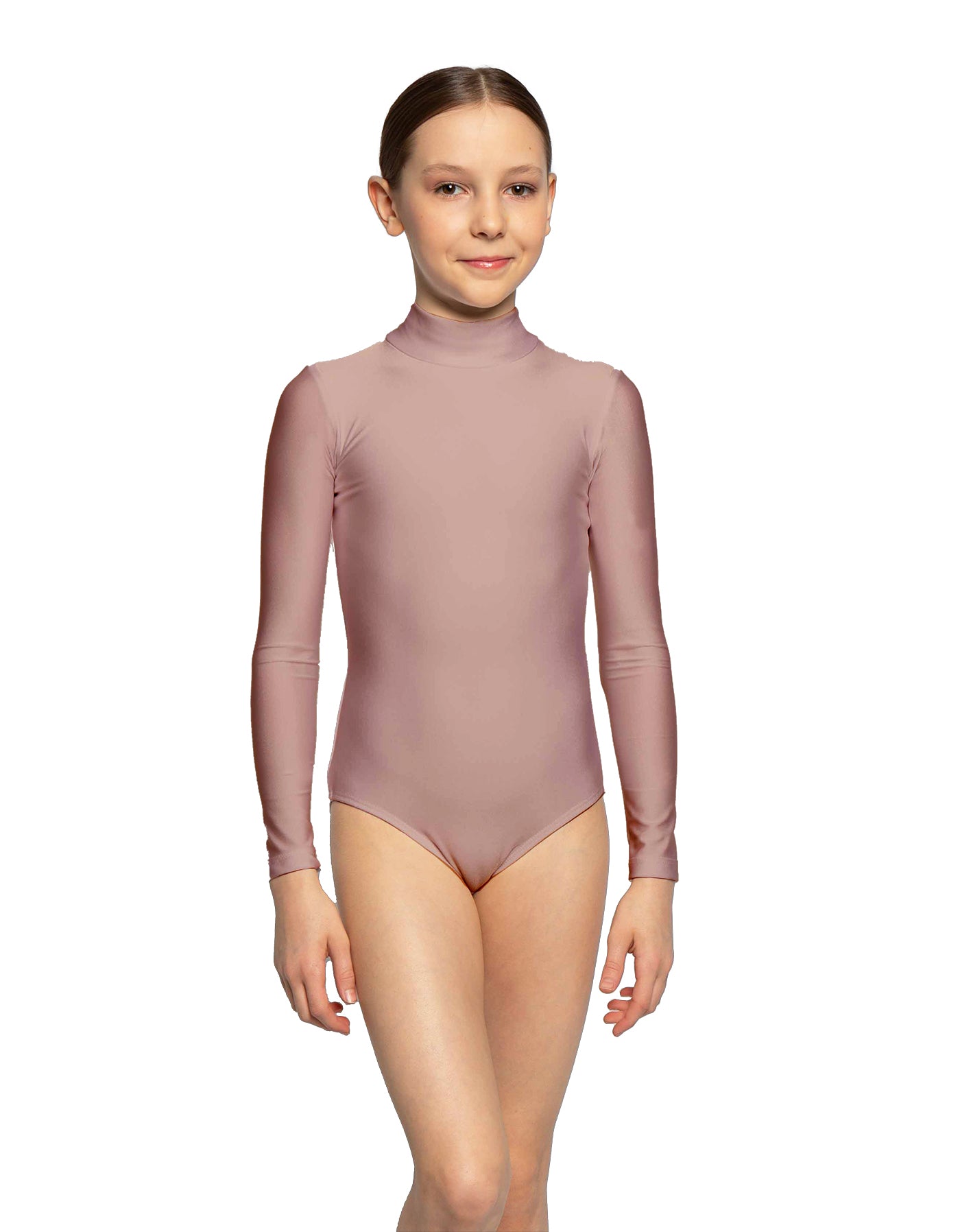 Solid Lycra LS Tneck Zipper Back Leotard
