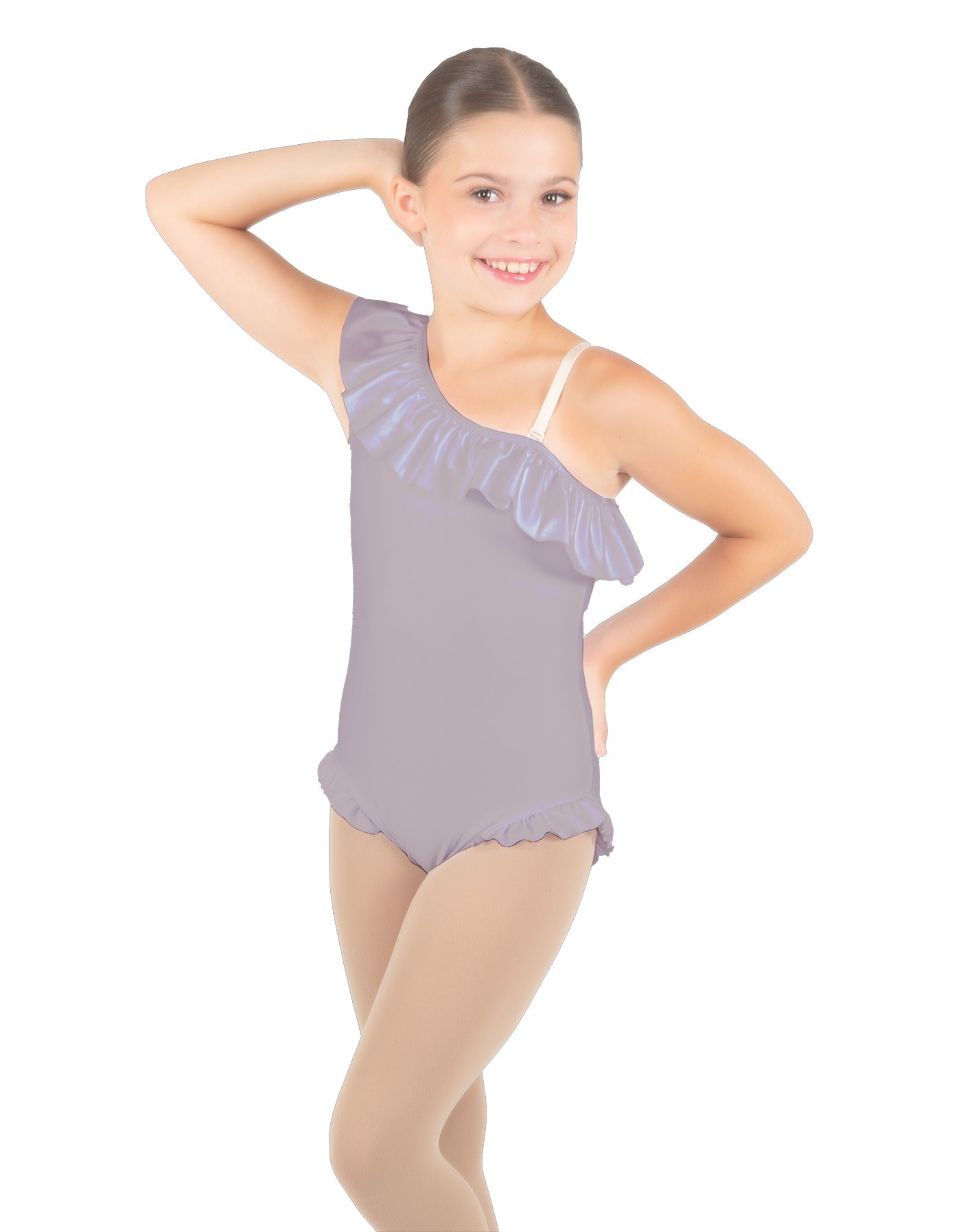 Solid Lycra One Shoulder w Ruffle w Leg Flutter Leotard