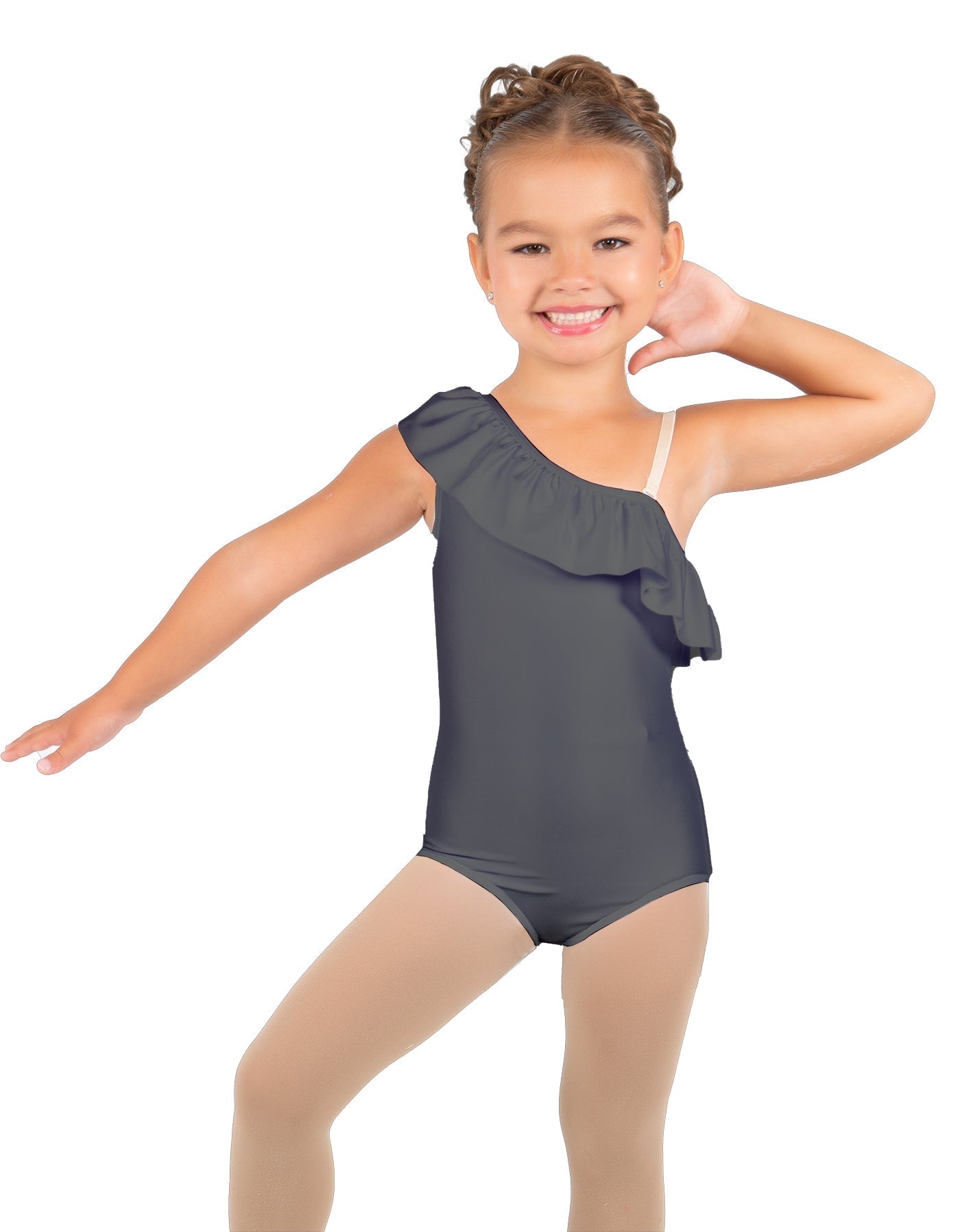 Solid Lycra One Shoulder w Ruffle Leotard