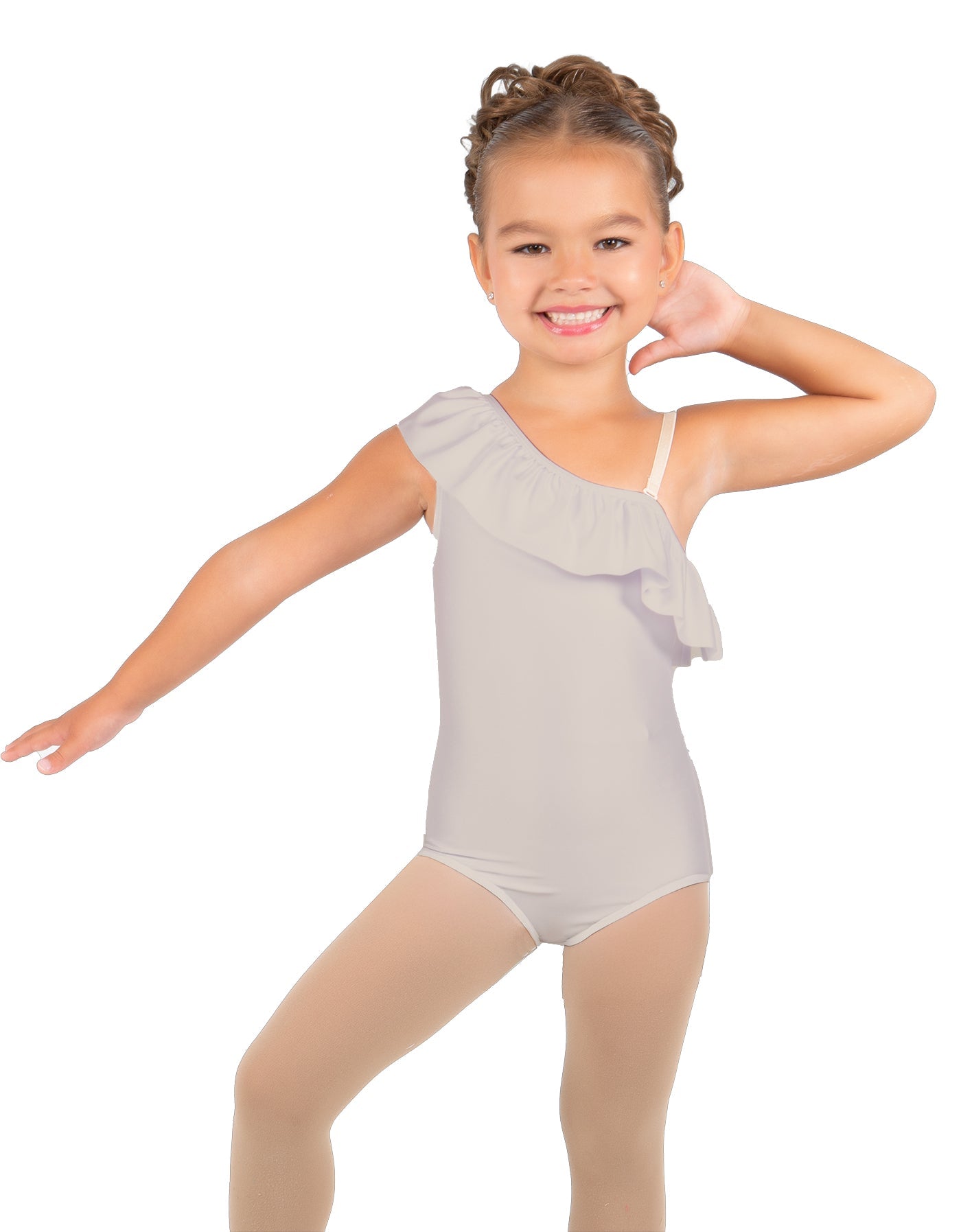 Solid Lycra One Shoulder w Ruffle Leotard