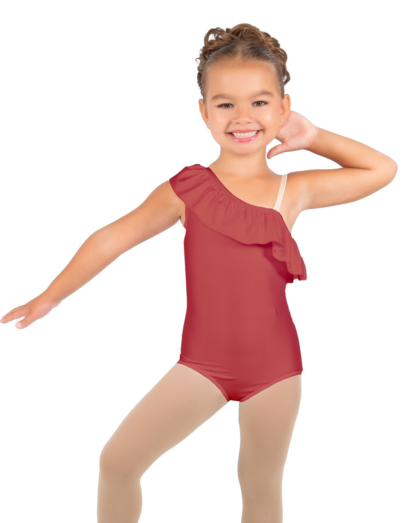 Solid Lycra One Shoulder w Ruffle Leotard