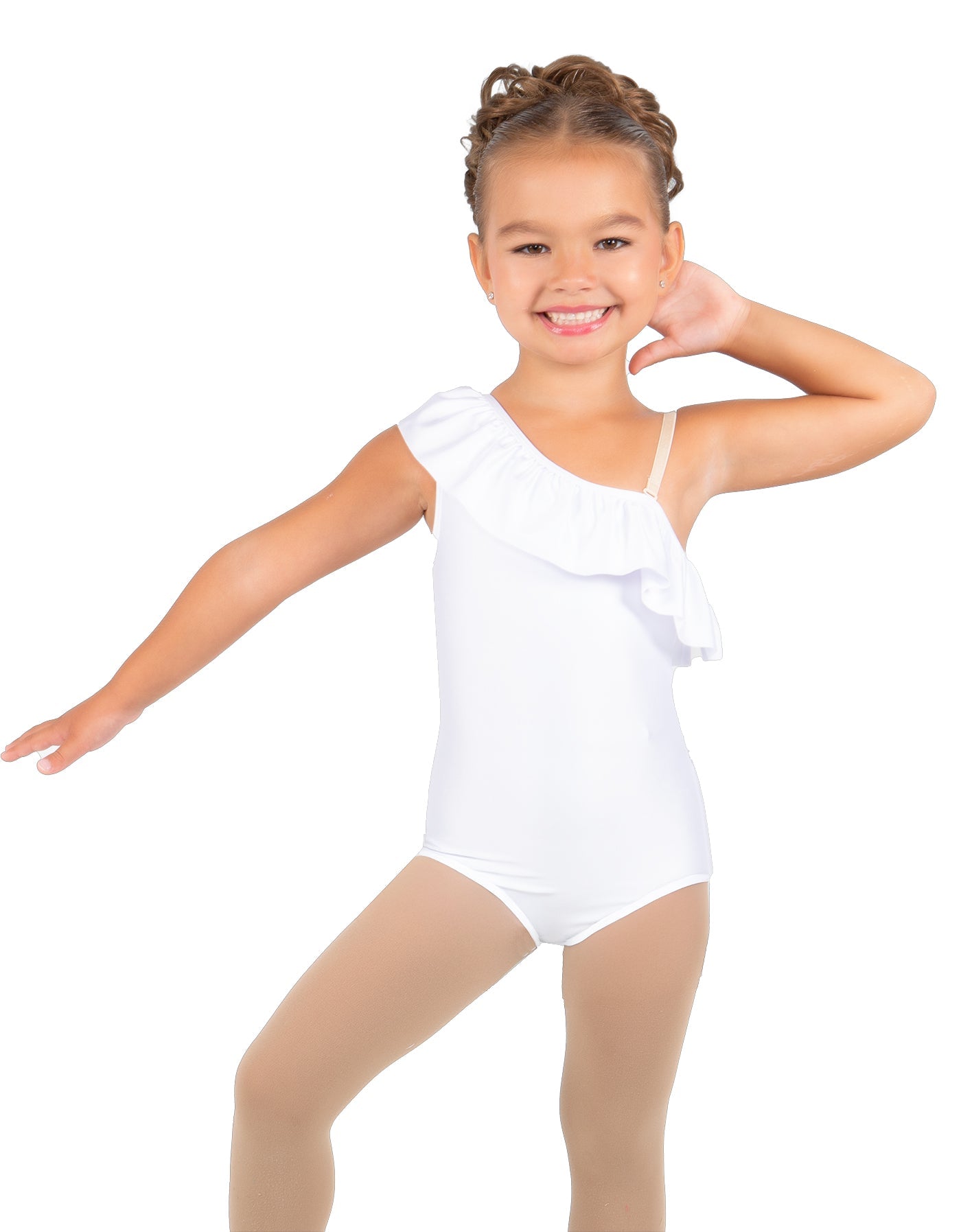 Solid Lycra One Shoulder w Ruffle Leotard