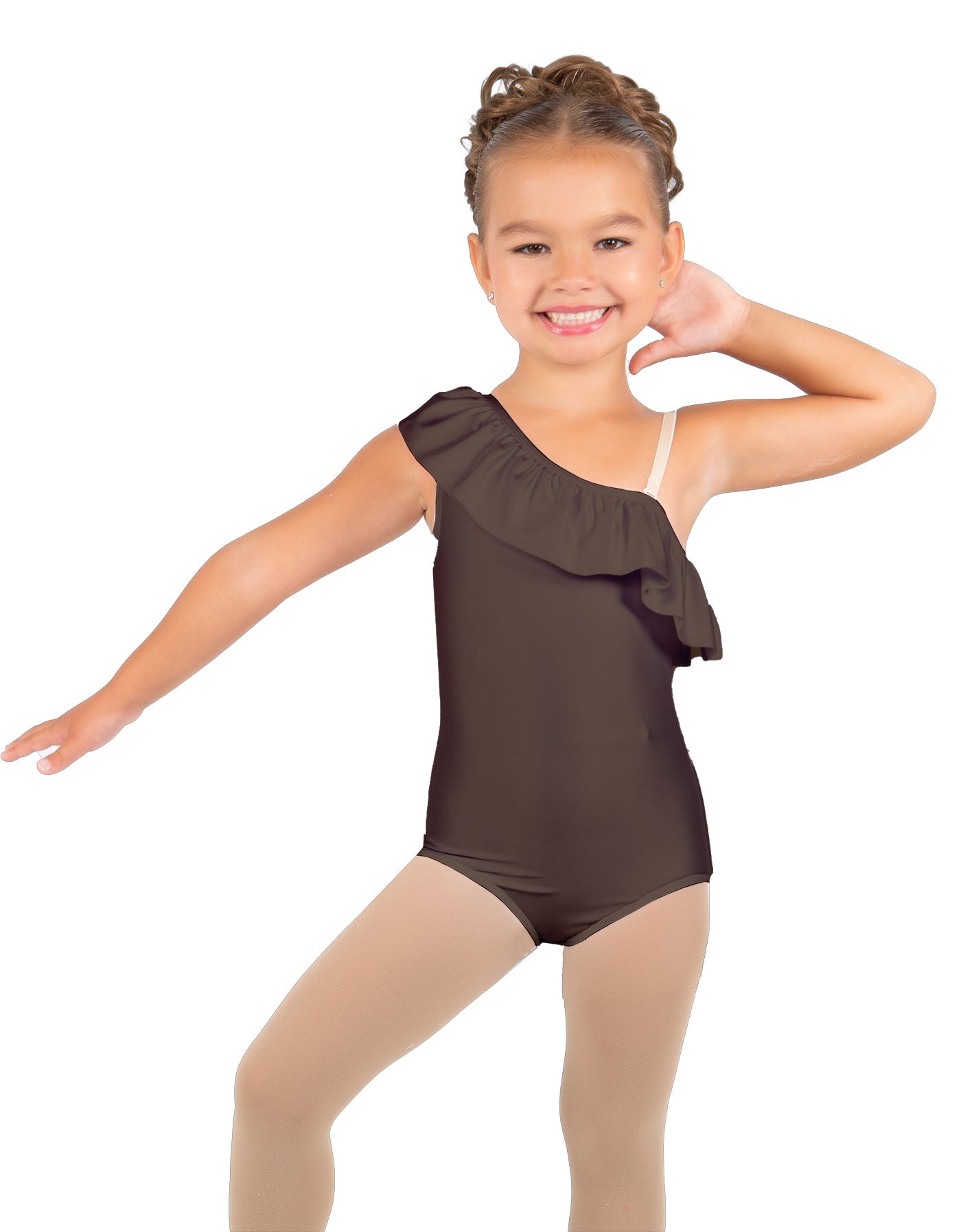 Solid Lycra One Shoulder w Ruffle Leotard