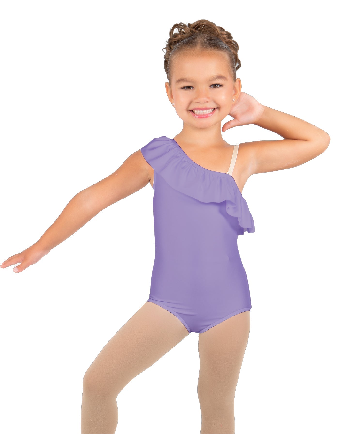 Solid Lycra One Shoulder w Ruffle Leotard