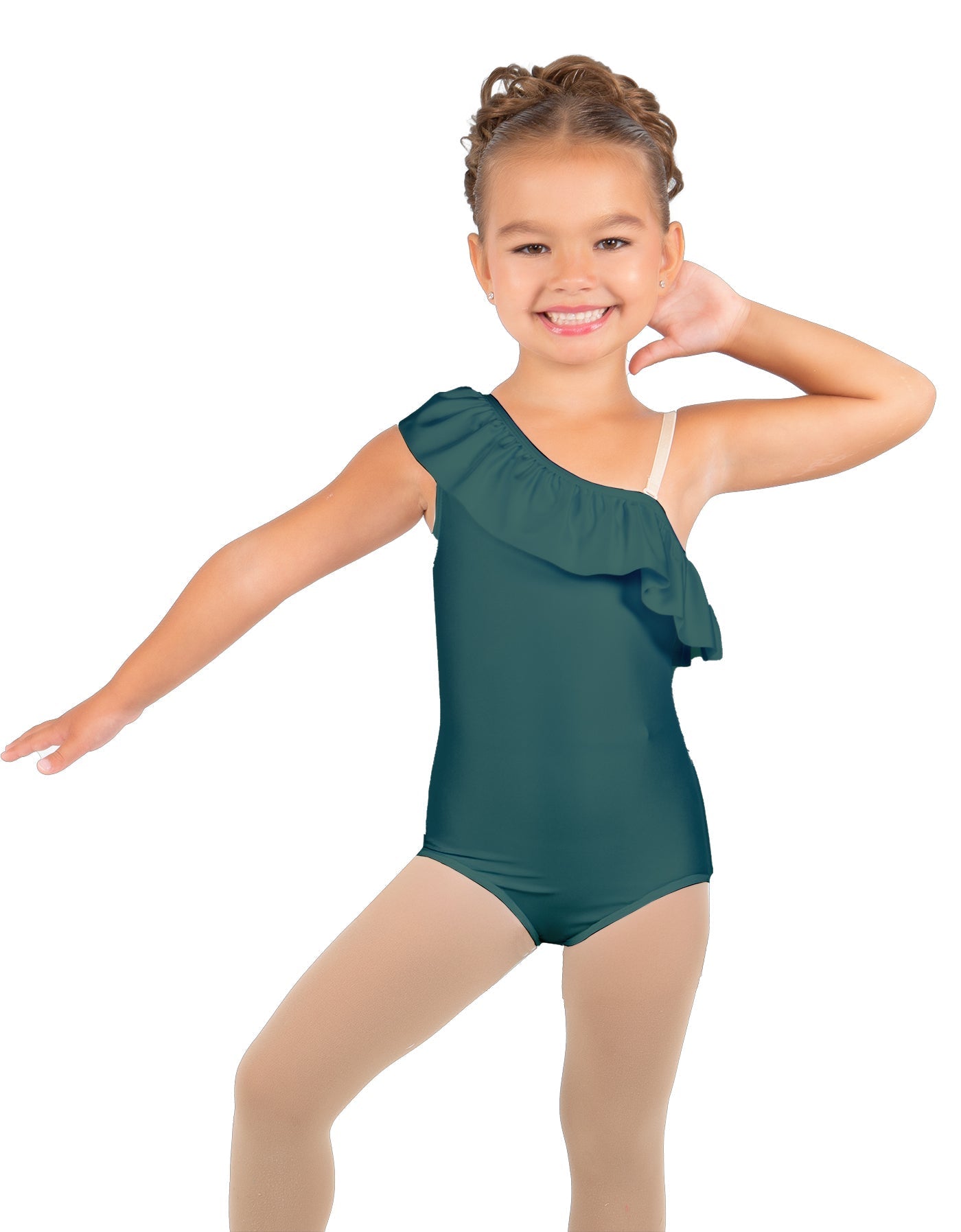 Solid Lycra One Shoulder w Ruffle Leotard