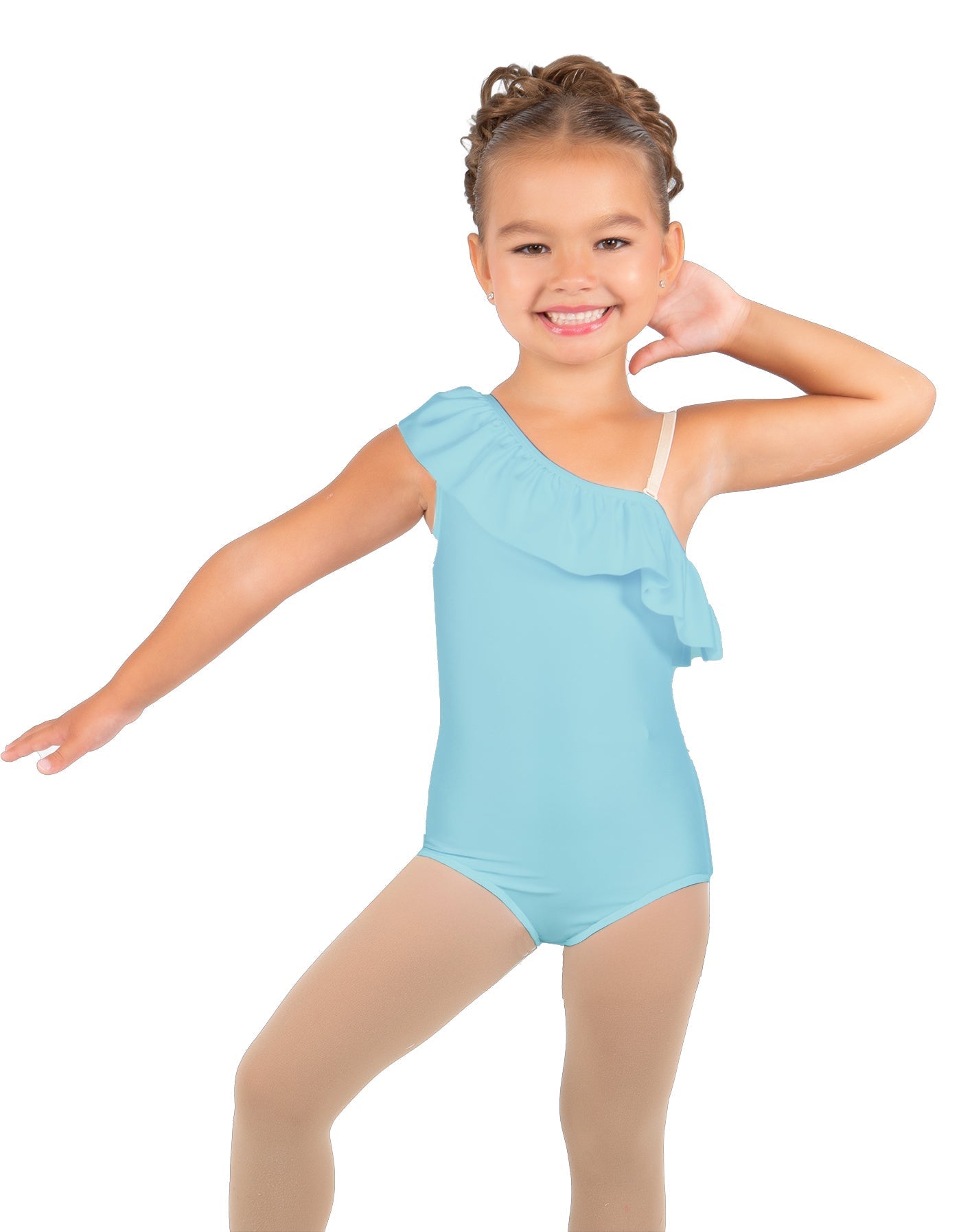 Solid Lycra One Shoulder w Ruffle Leotard