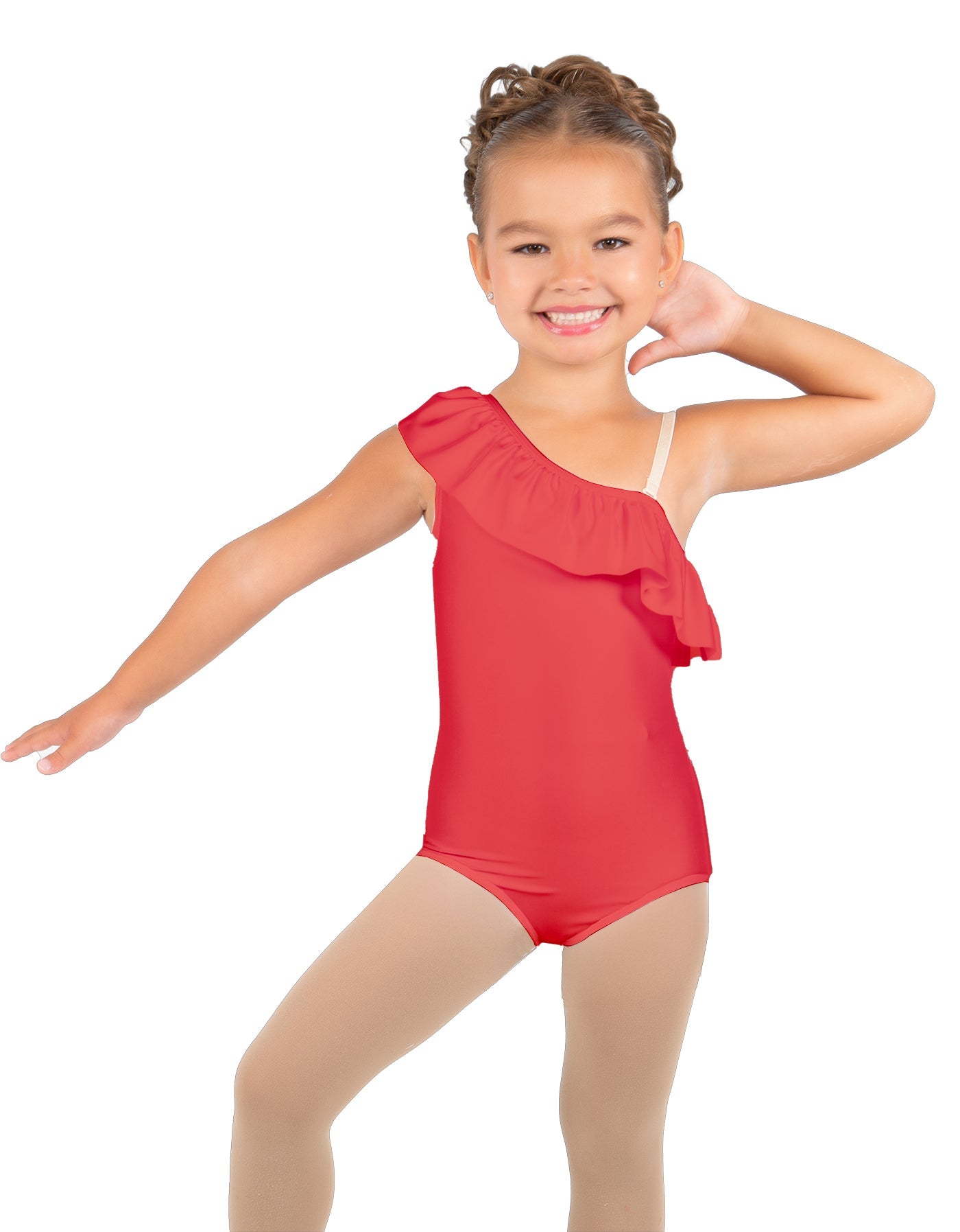 Solid Lycra One Shoulder w Ruffle Leotard