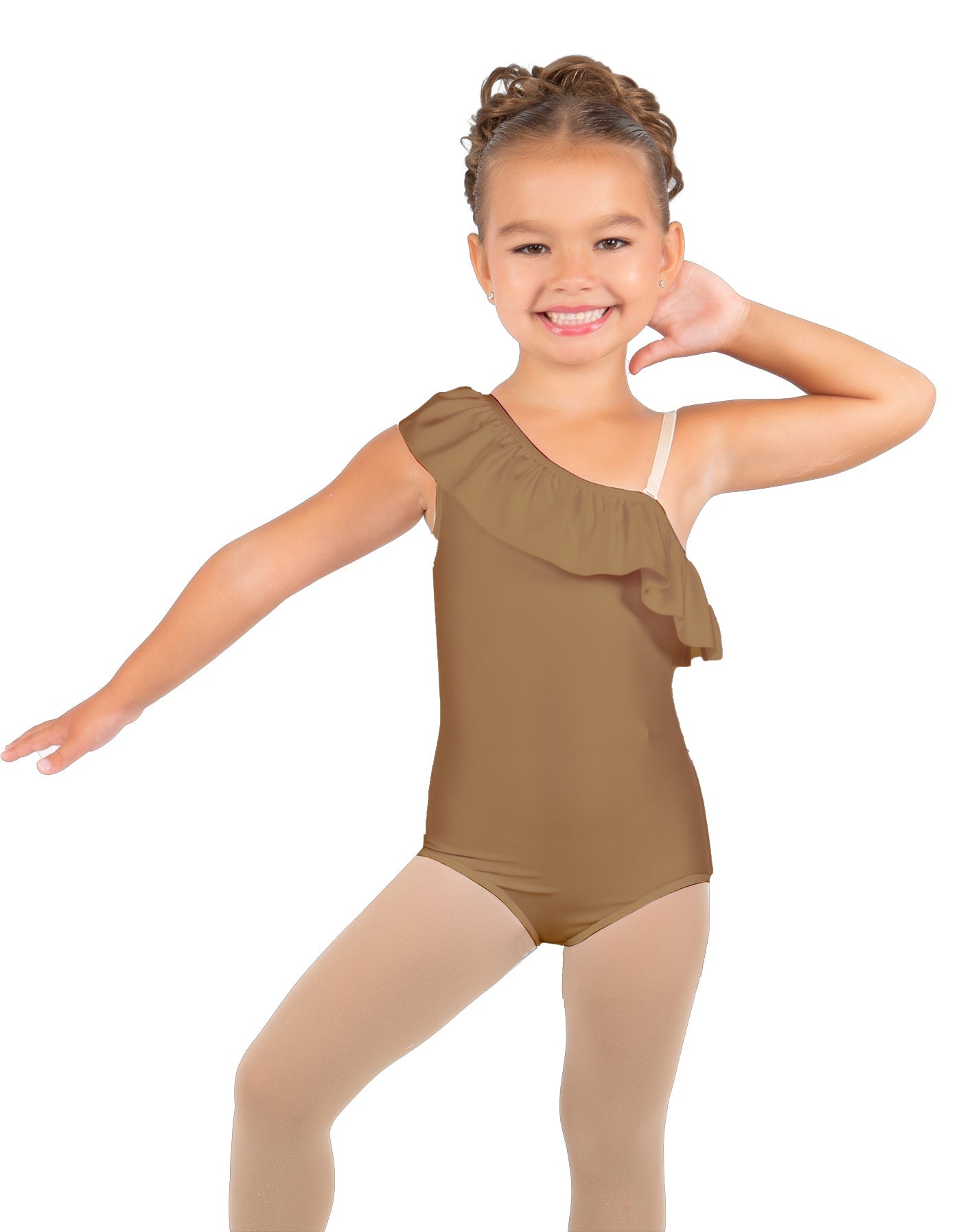 Solid Lycra One Shoulder w Ruffle Leotard
