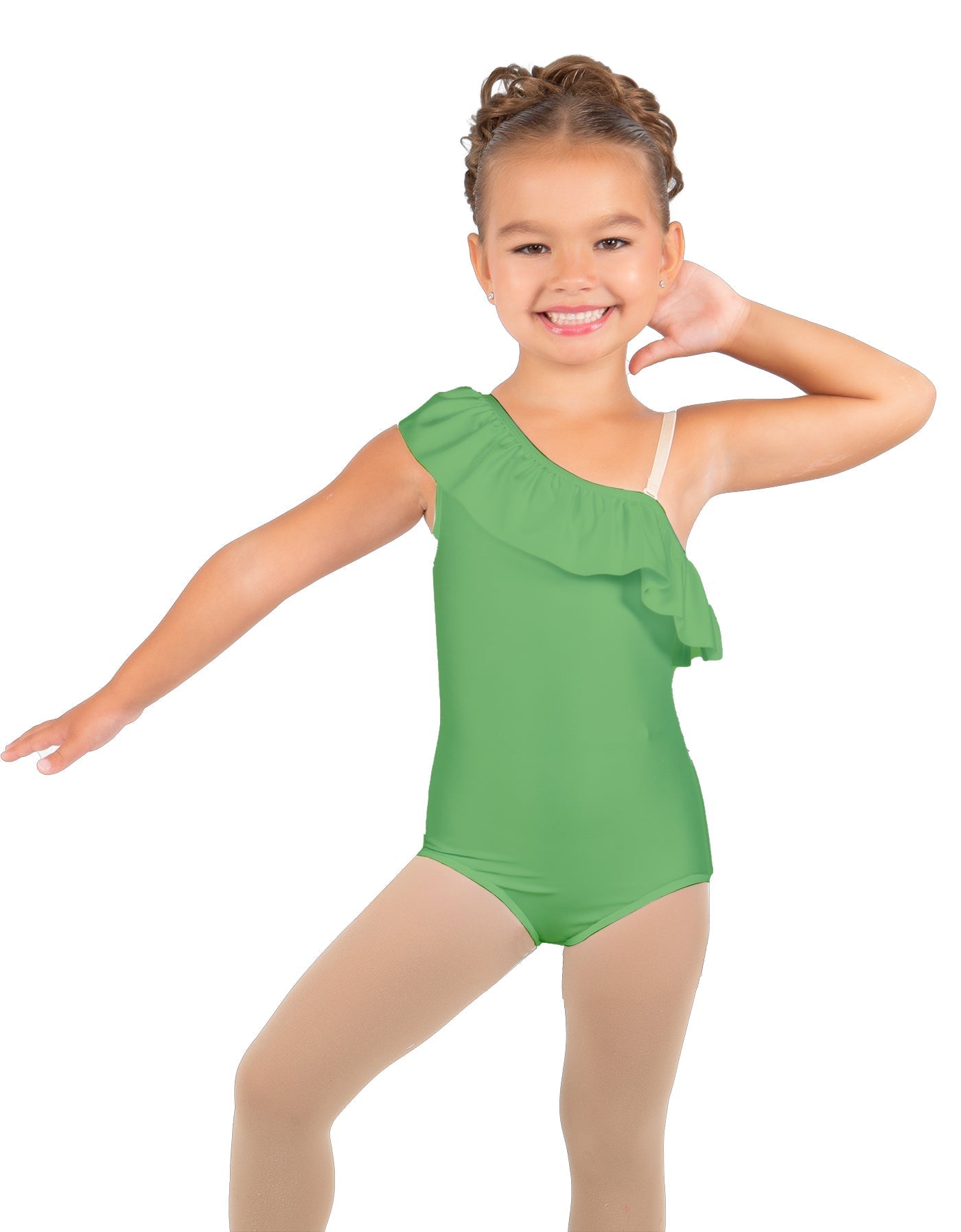 Solid Lycra One Shoulder w Ruffle Leotard