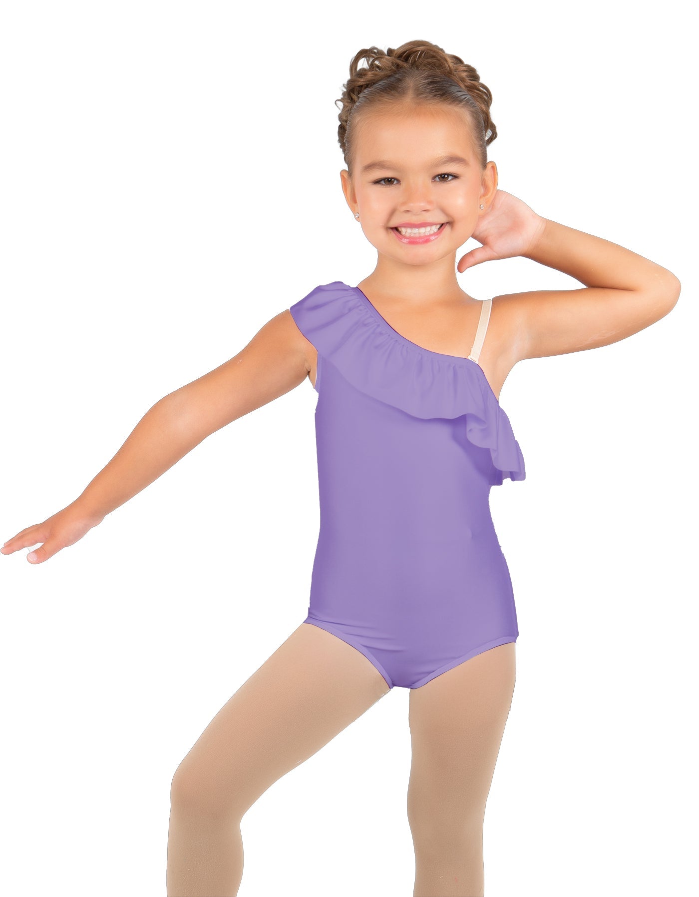 Solid Lycra One Shoulder w Ruffle Leotard