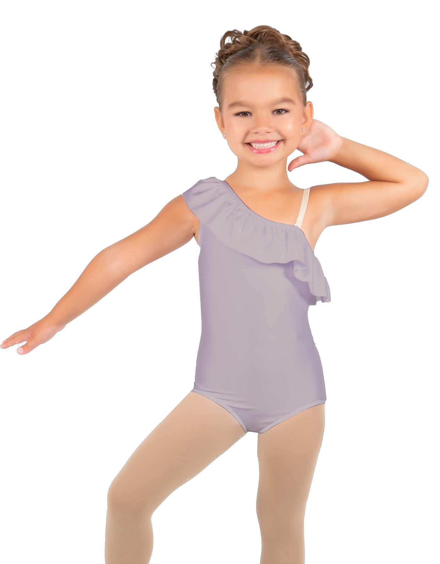 Solid Lycra One Shoulder w Ruffle Leotard
