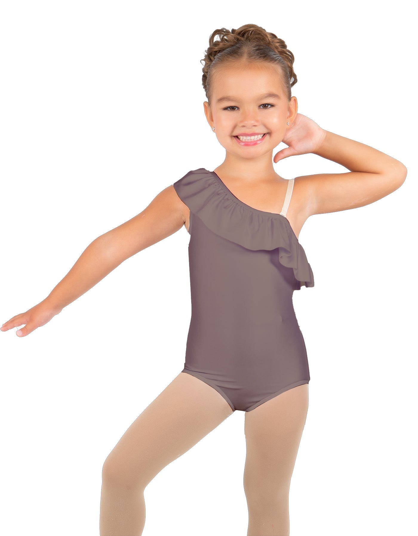 Solid Lycra One Shoulder w Ruffle Leotard