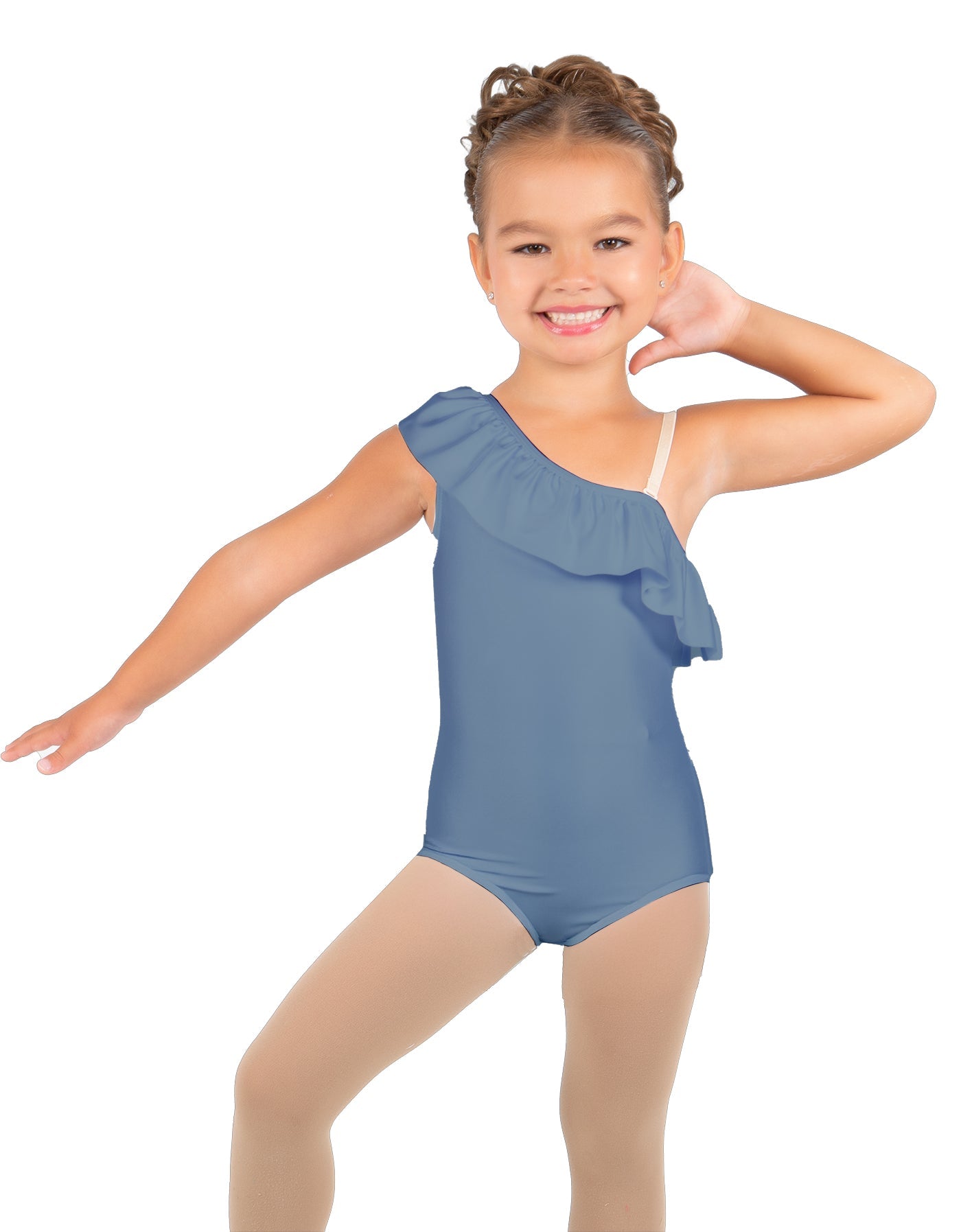 Solid Lycra One Shoulder w Ruffle Leotard