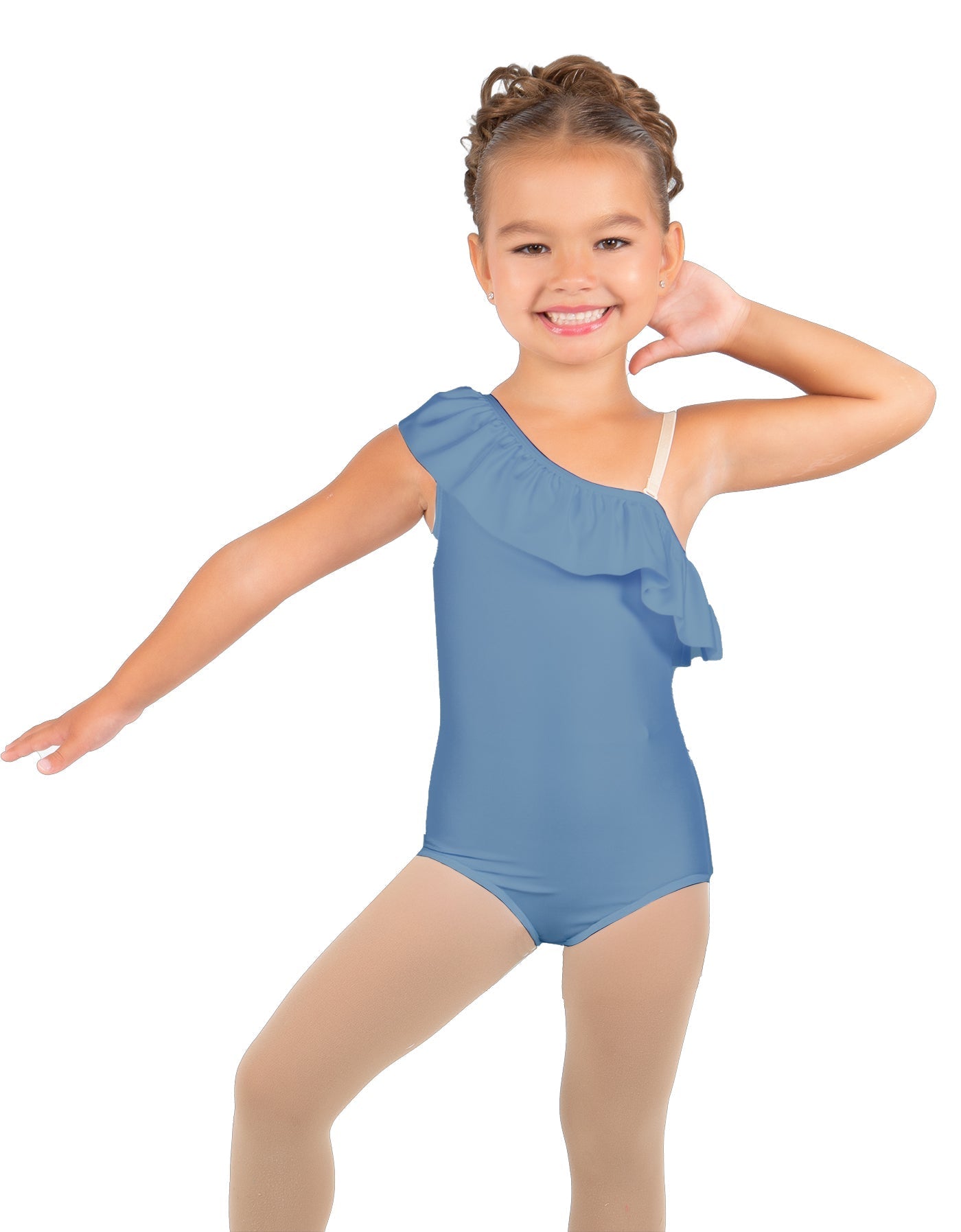 Solid Lycra One Shoulder w Ruffle Leotard