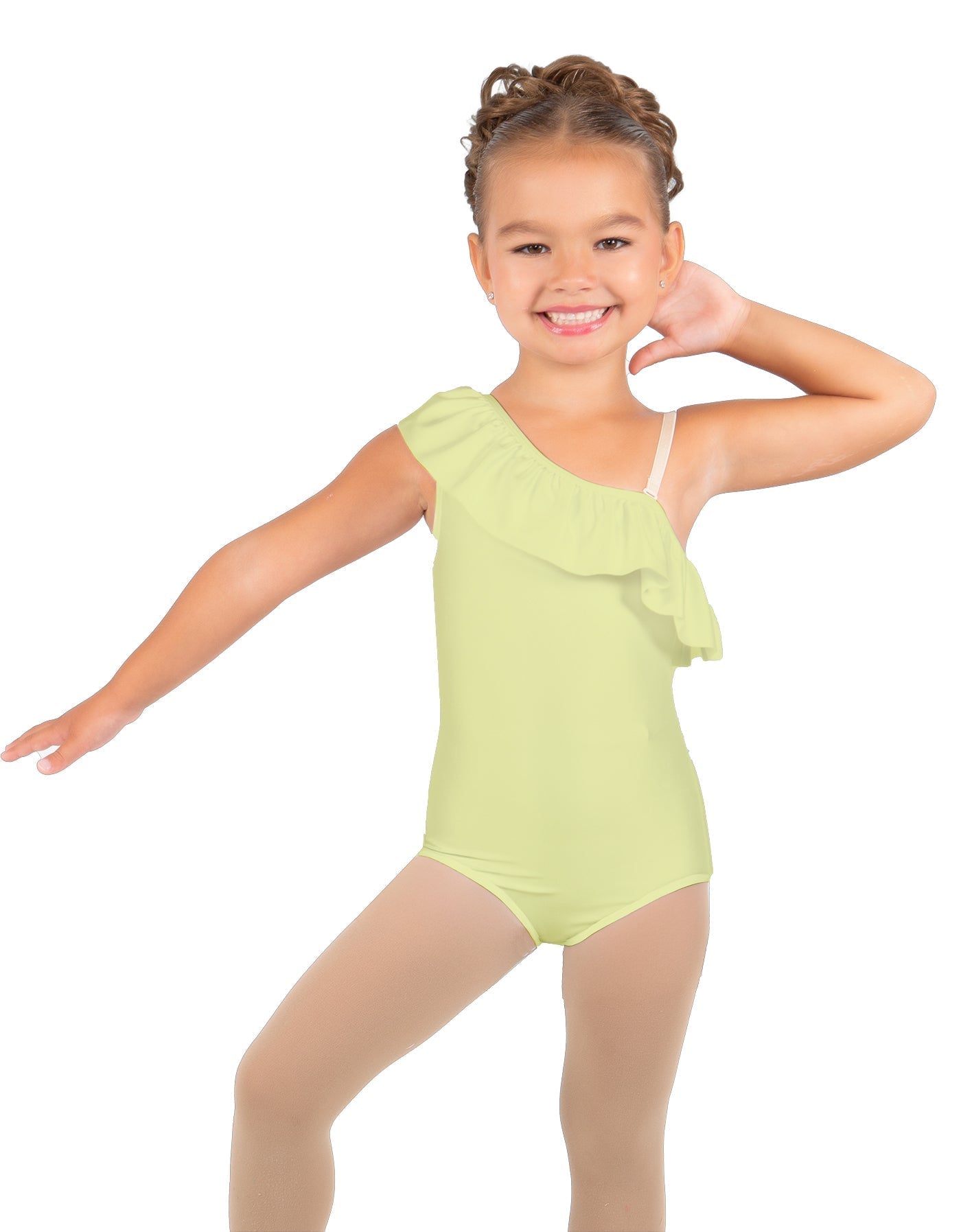 Solid Lycra One Shoulder w Ruffle Leotard