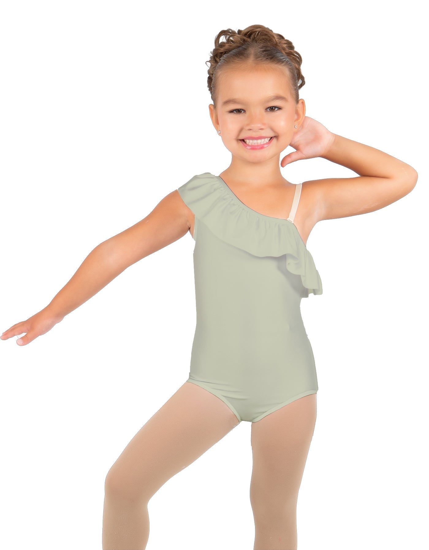 Solid Lycra One Shoulder w Ruffle Leotard