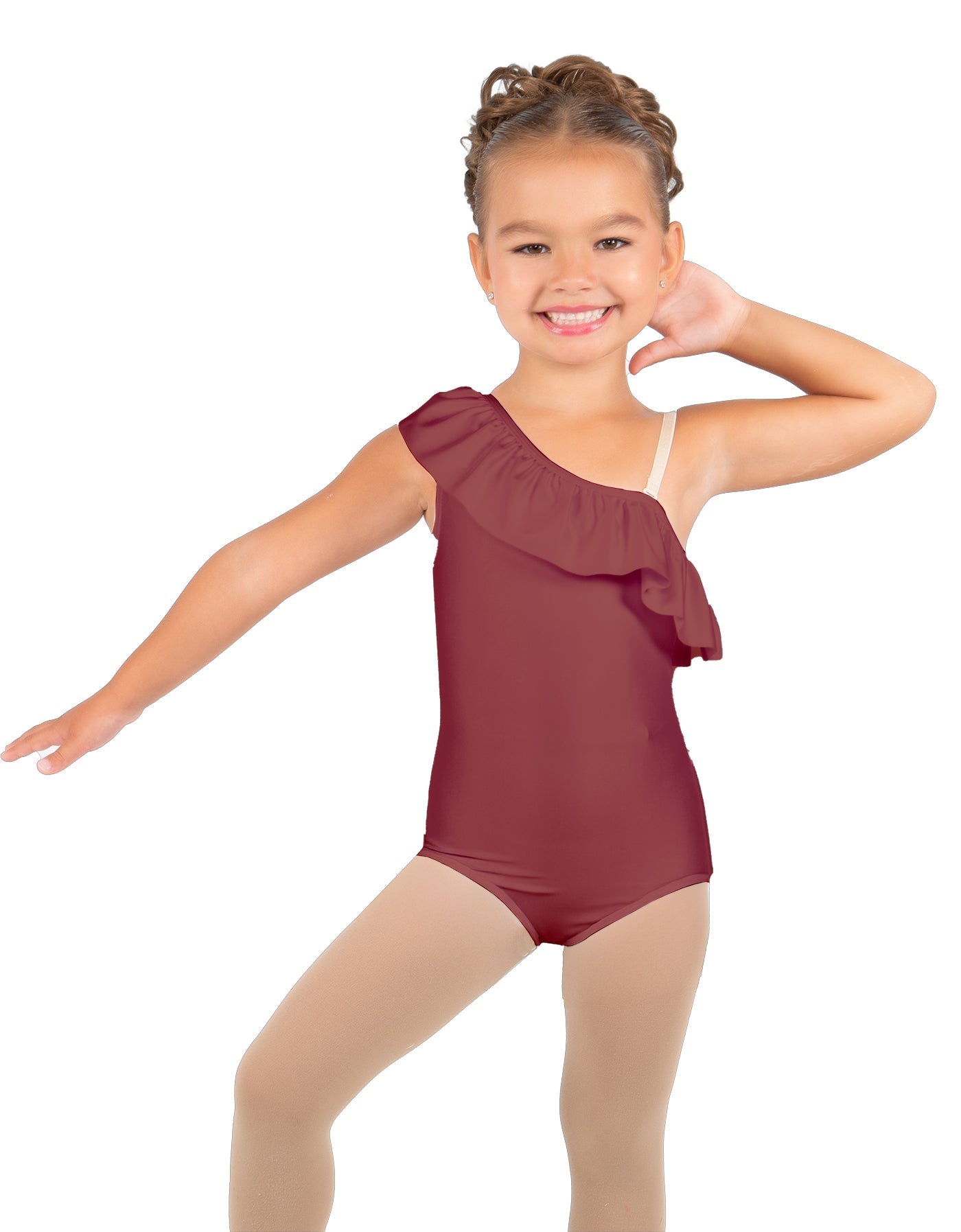 Solid Lycra One Shoulder w Ruffle Leotard