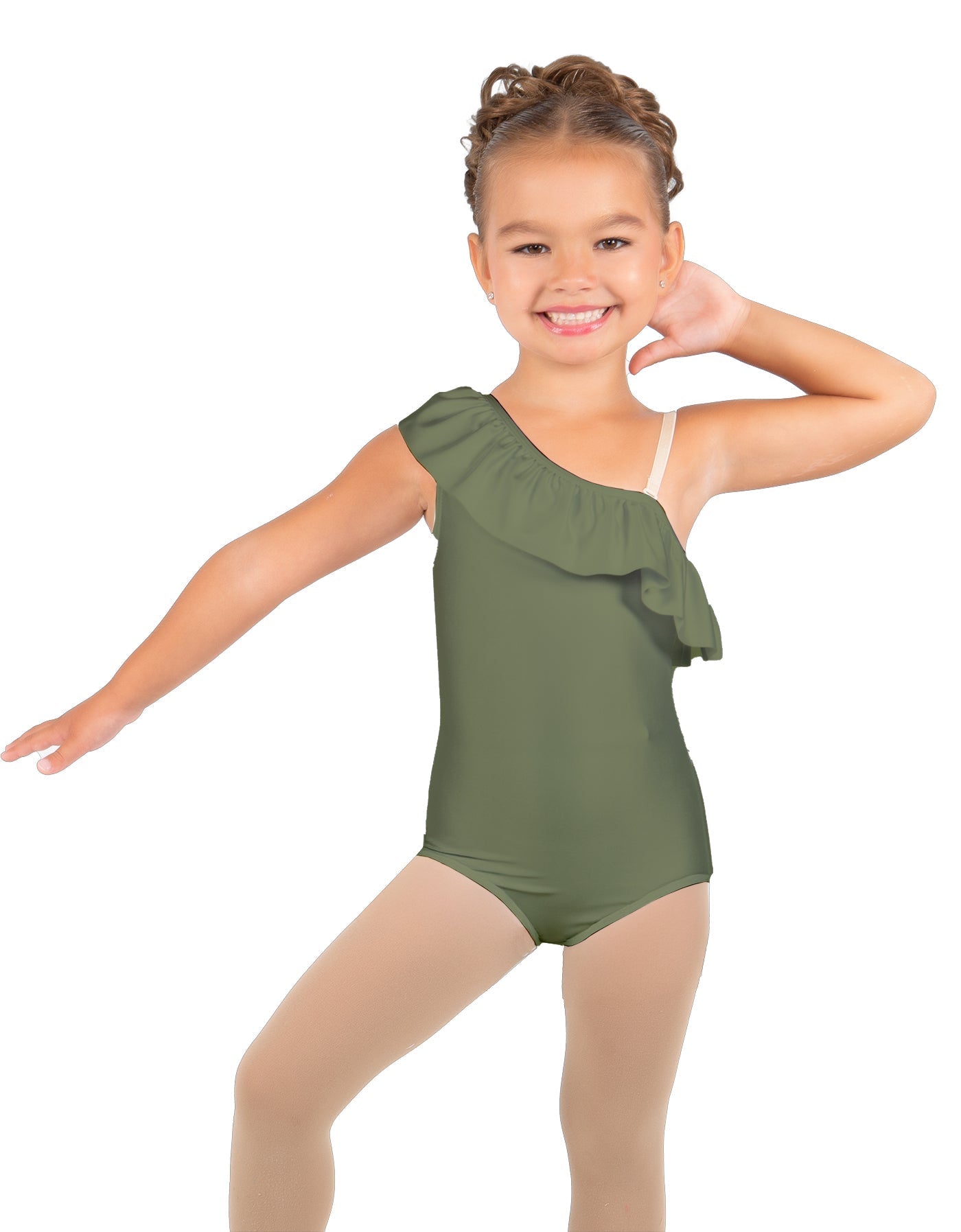 Solid Lycra One Shoulder w Ruffle Leotard