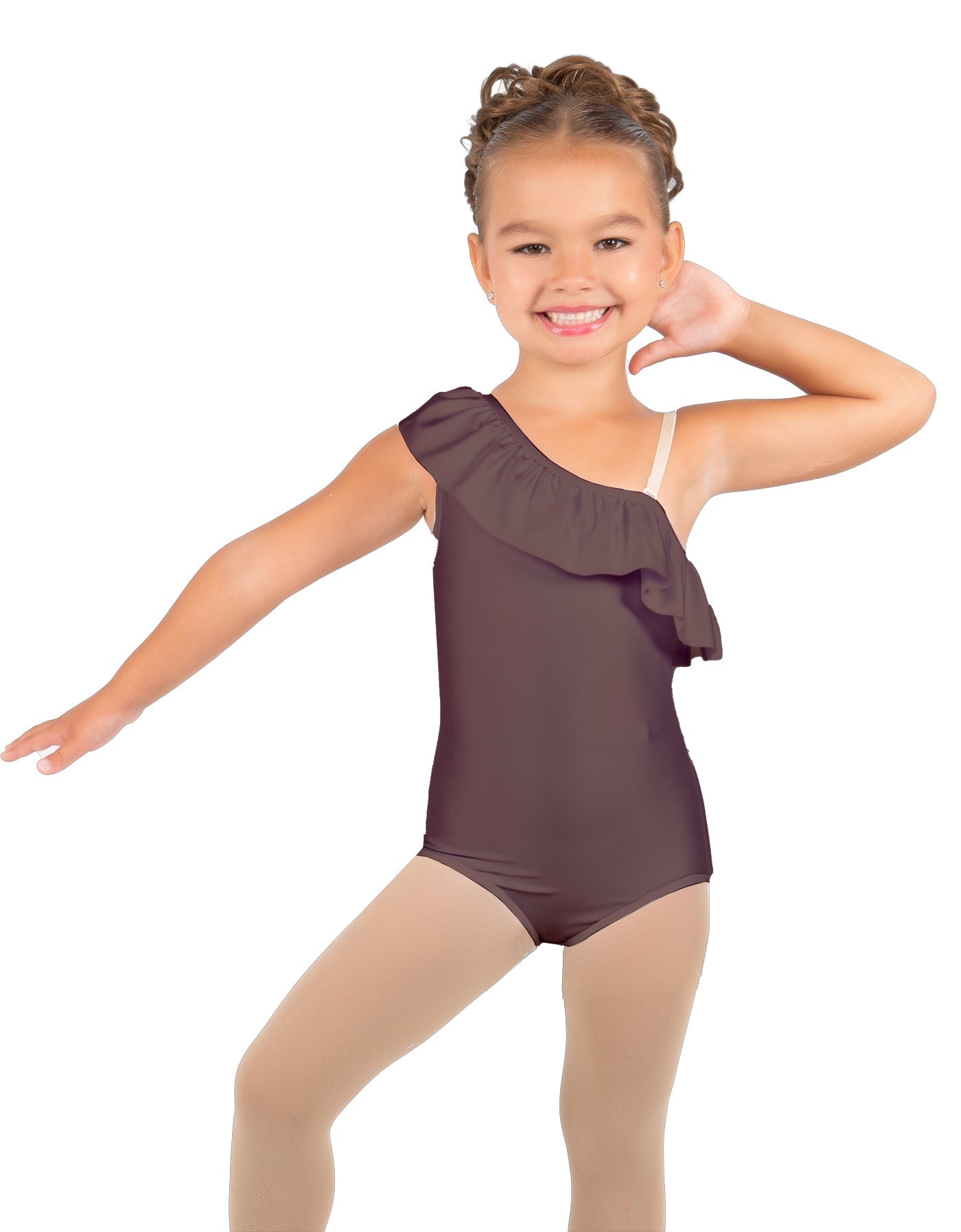 Solid Lycra One Shoulder w Ruffle Leotard