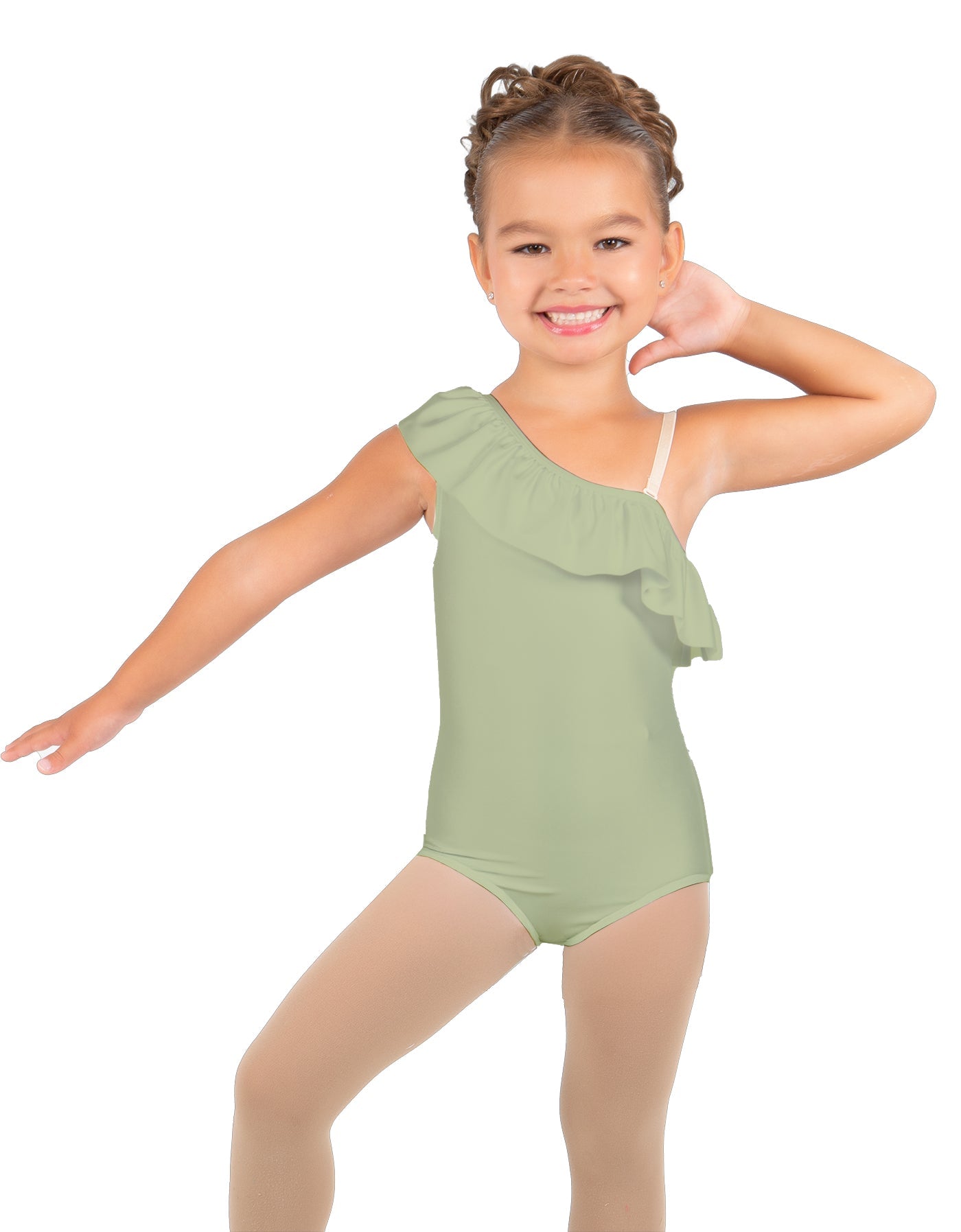 Solid Lycra One Shoulder w Ruffle Leotard