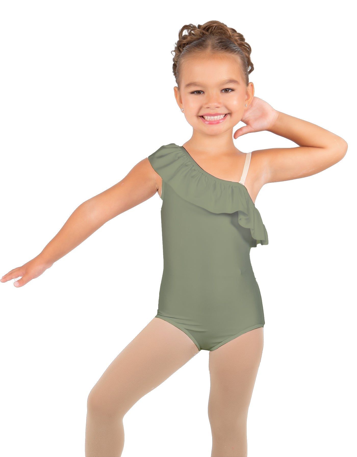 Solid Lycra One Shoulder w Ruffle Leotard