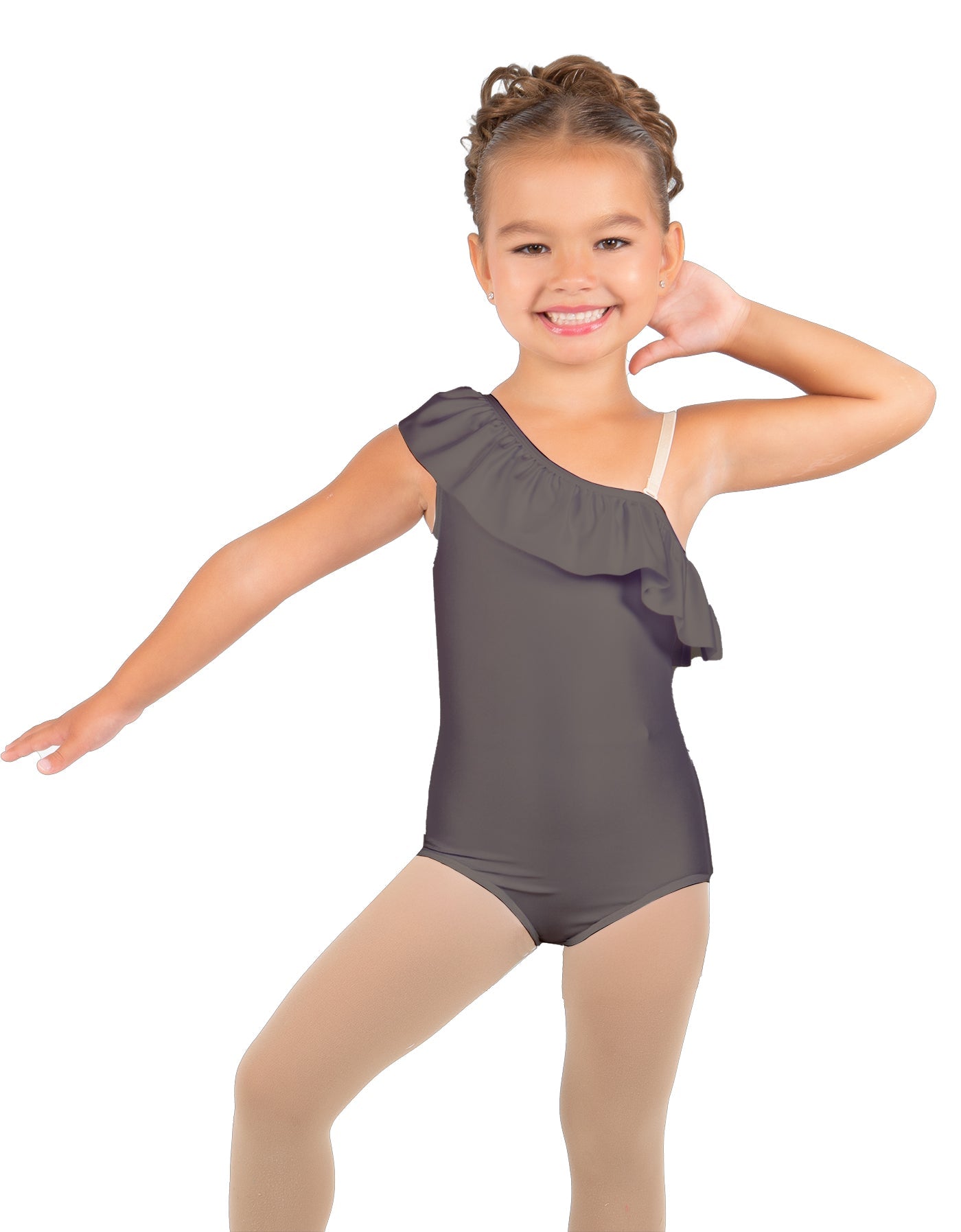 Solid Lycra One Shoulder w Ruffle Leotard