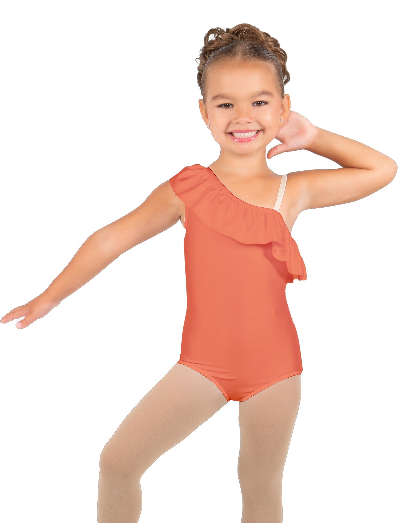 Solid Lycra One Shoulder w Ruffle Leotard