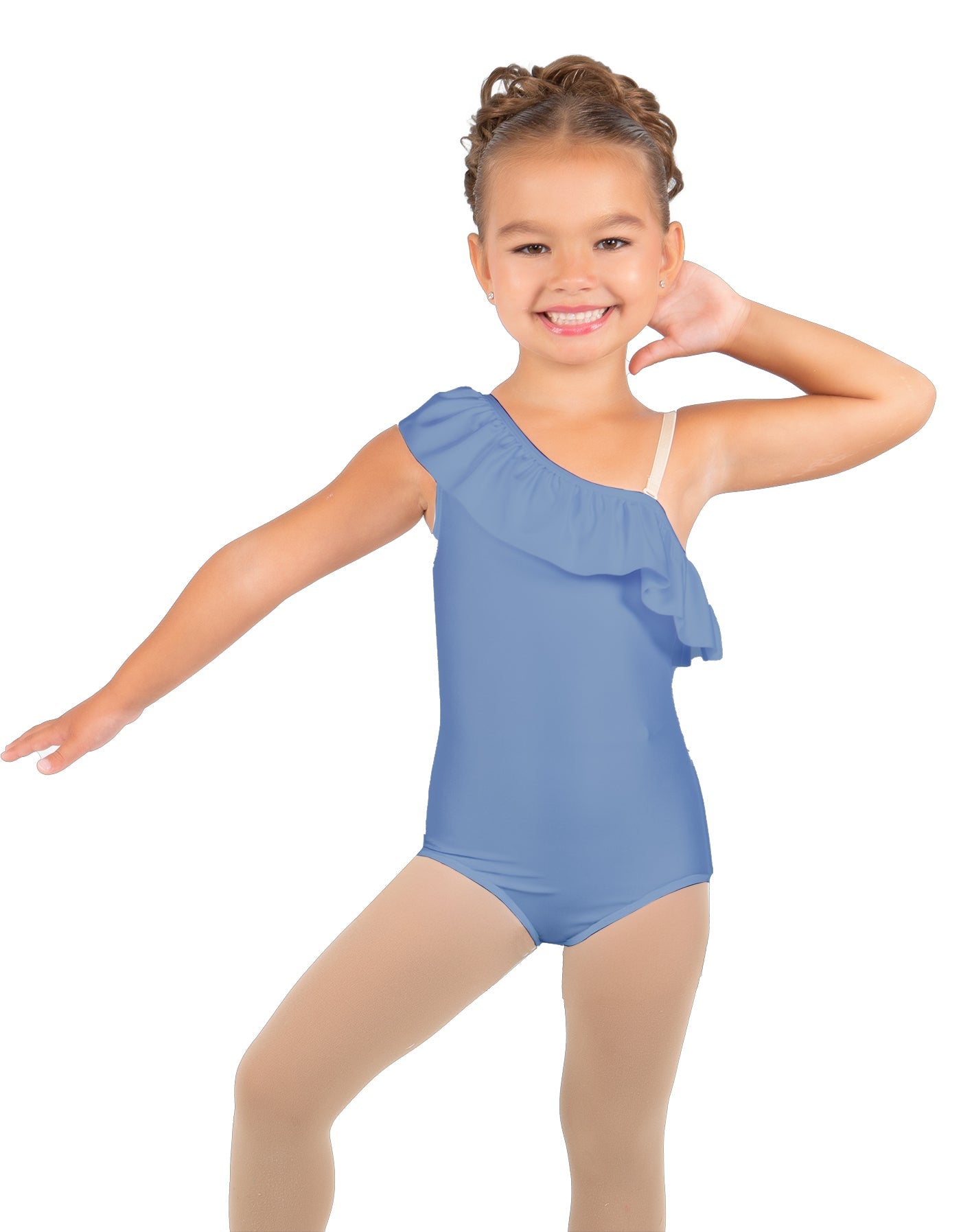 Solid Lycra One Shoulder w Ruffle Leotard