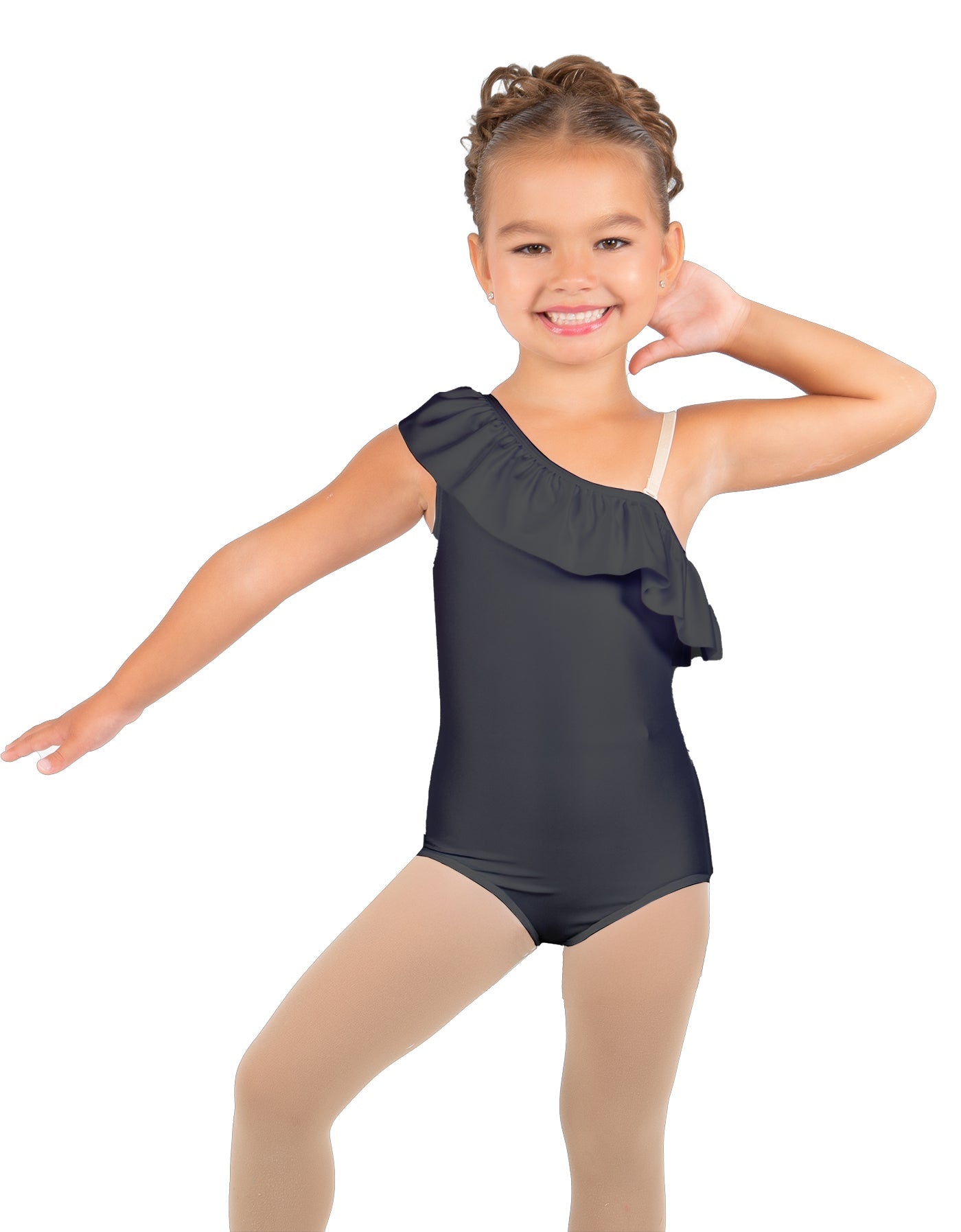Solid Lycra One Shoulder w Ruffle Leotard