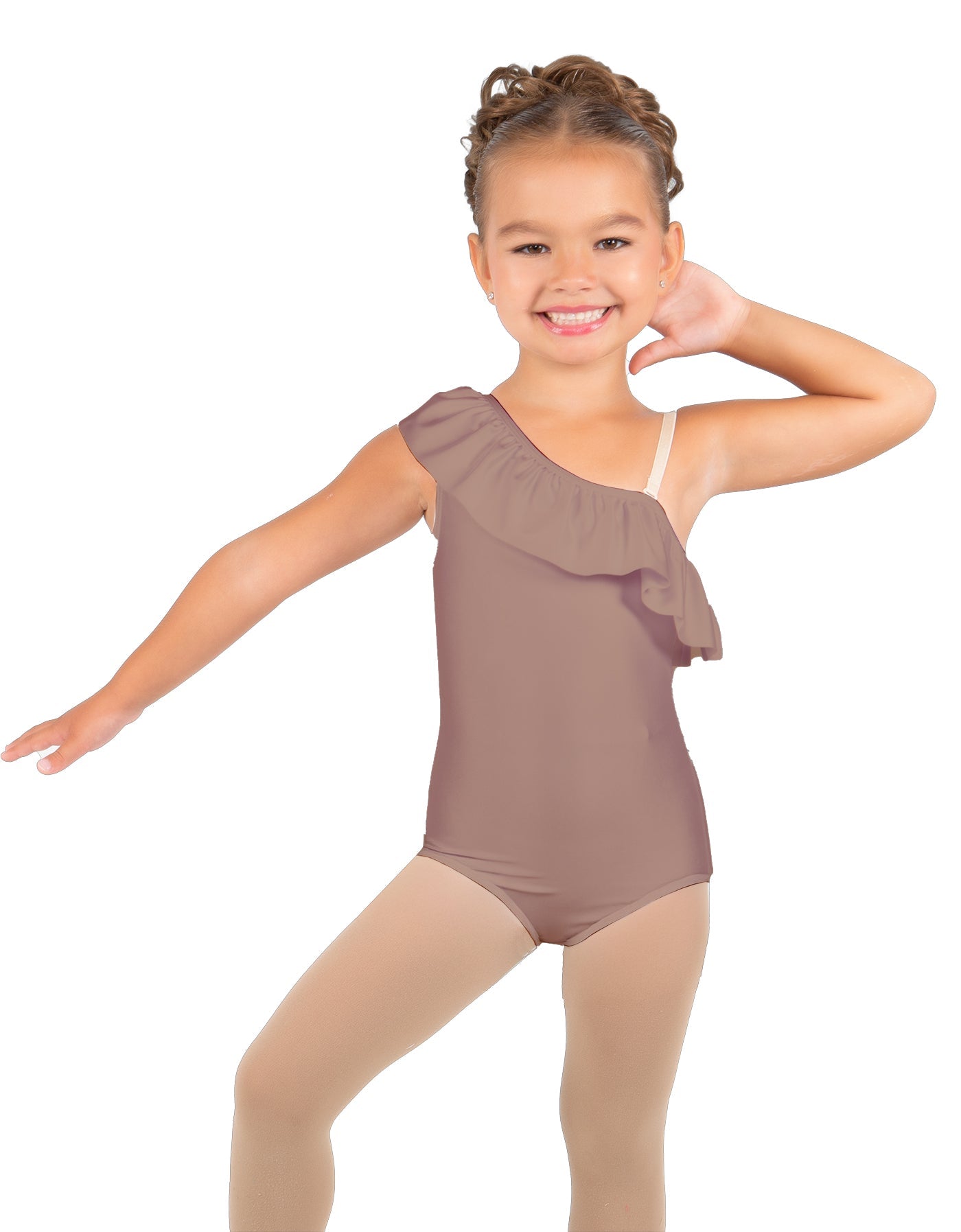 Solid Lycra One Shoulder w Ruffle Leotard