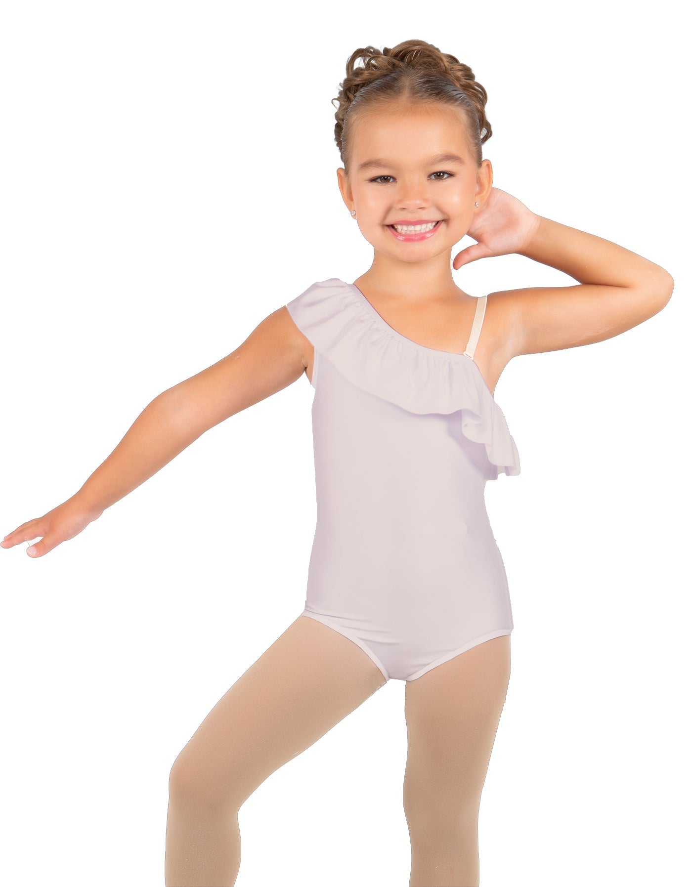 Solid Lycra One Shoulder w Ruffle Leotard
