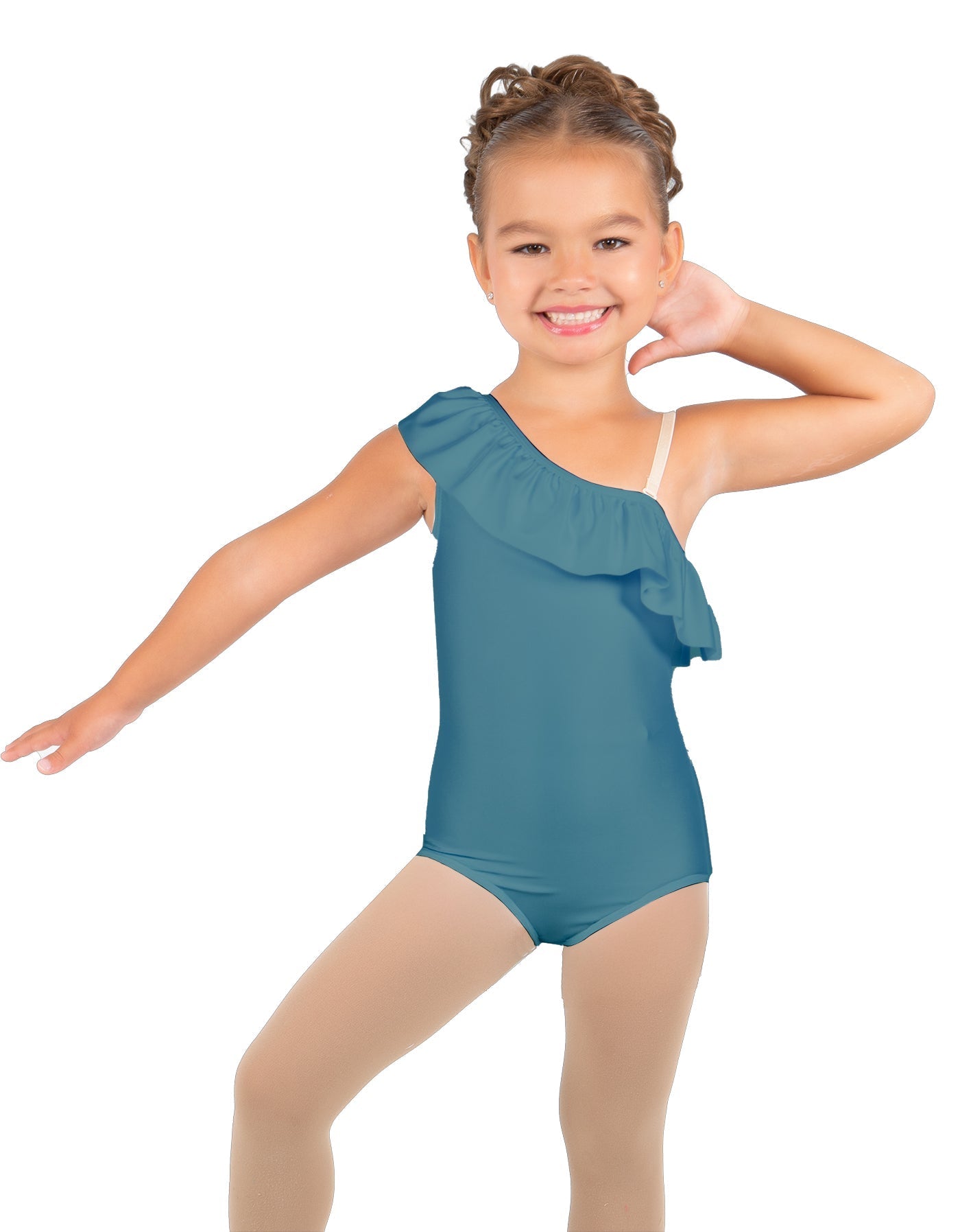 Solid Lycra One Shoulder w Ruffle Leotard