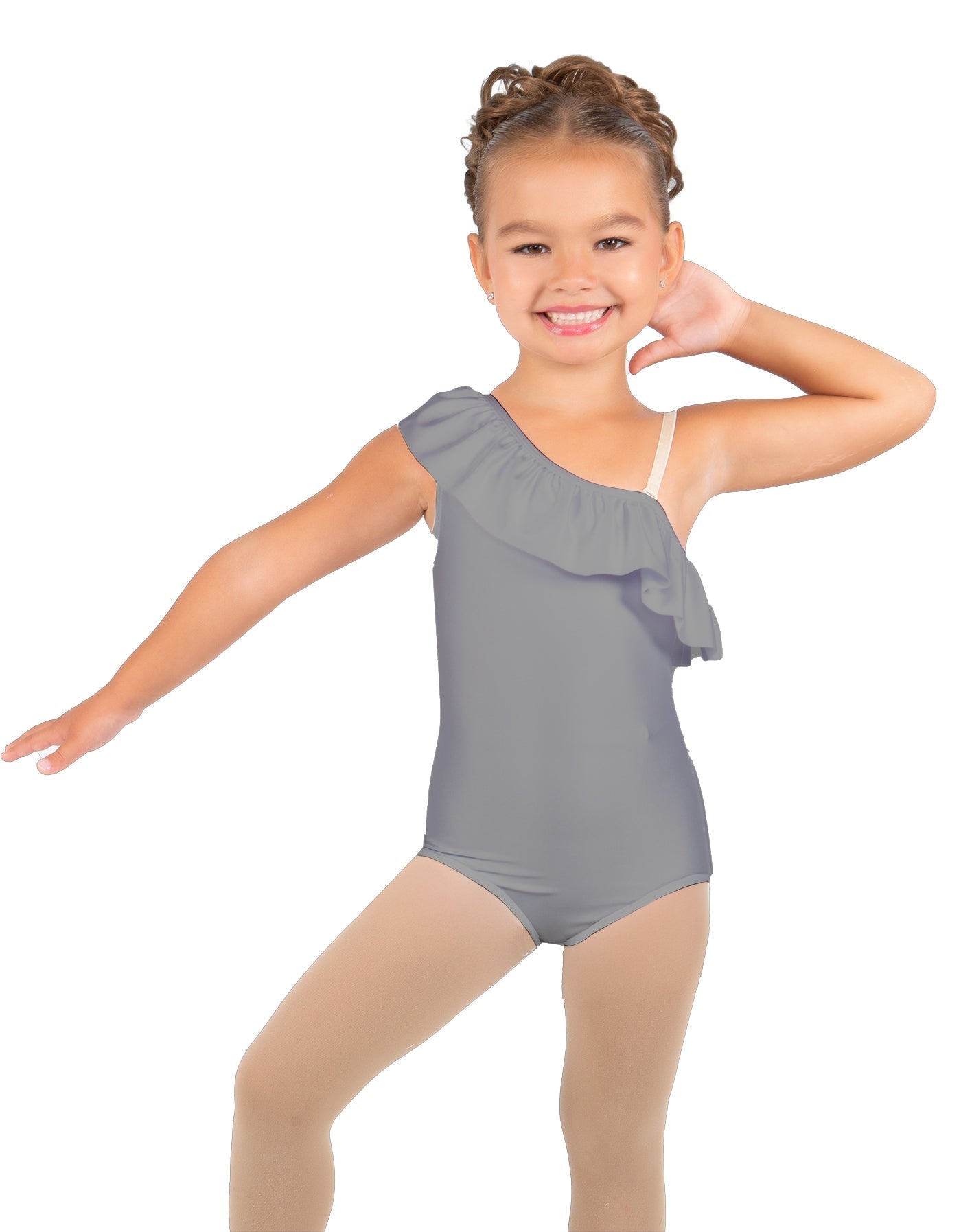 Solid Lycra One Shoulder w Ruffle Leotard
