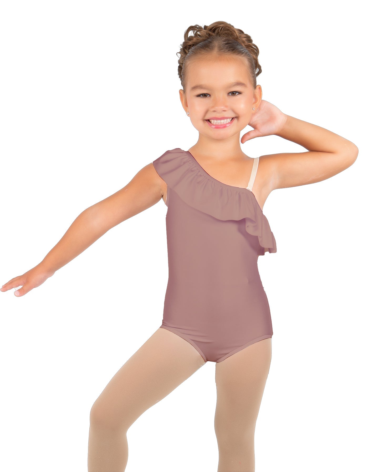 Solid Lycra One Shoulder w Ruffle Leotard
