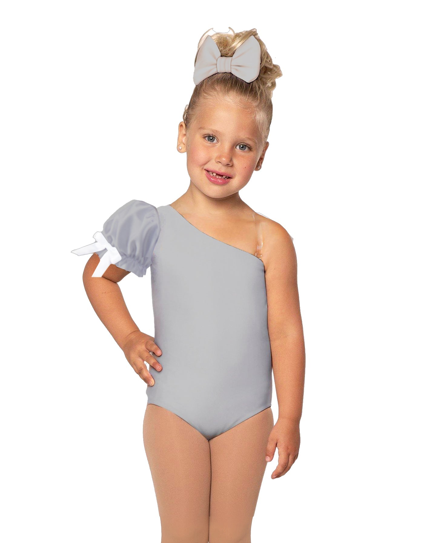 Solid Lycra One Shoulder Puff Sleeve Leotard