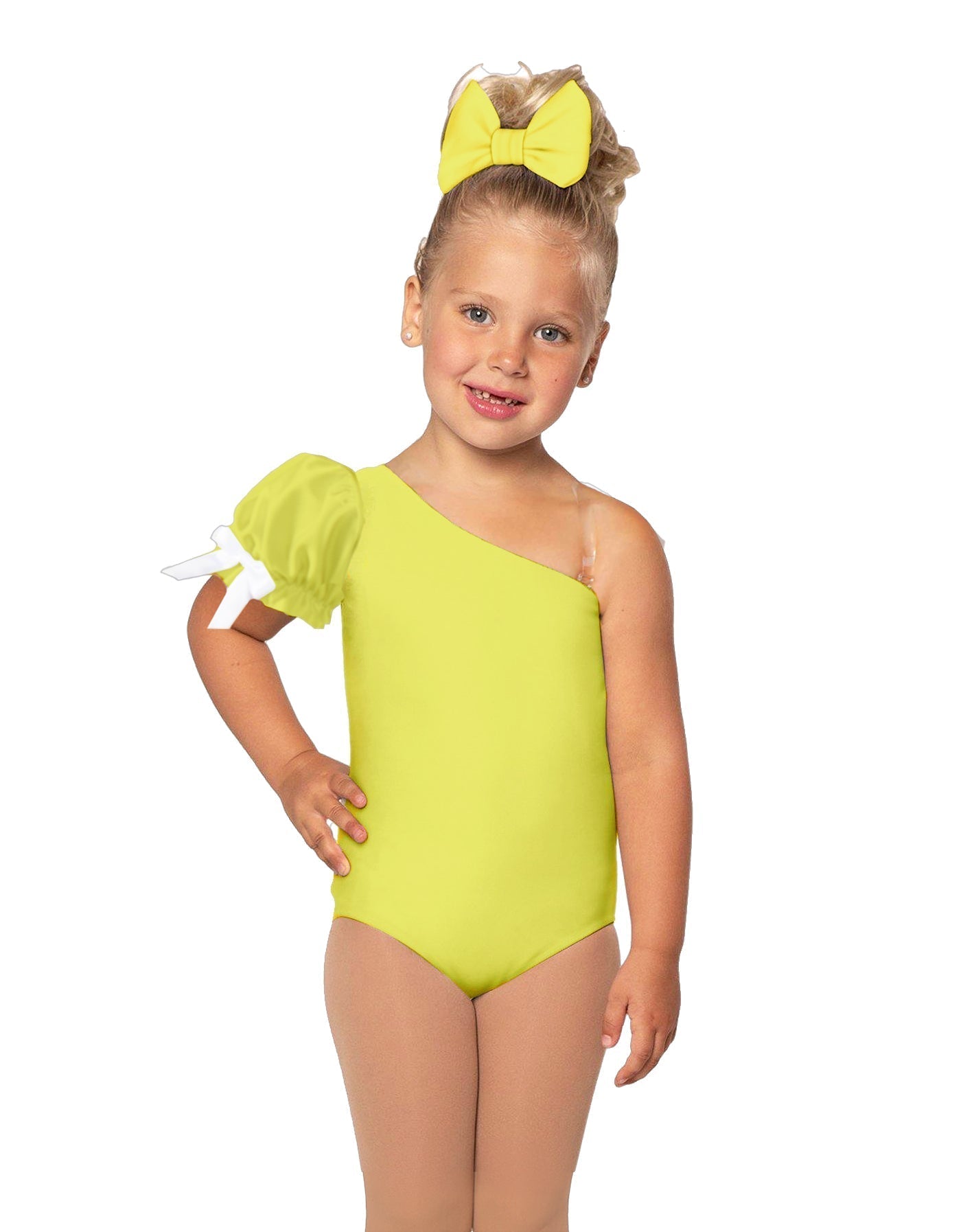 Solid Lycra One Shoulder Puff Sleeve Leotard