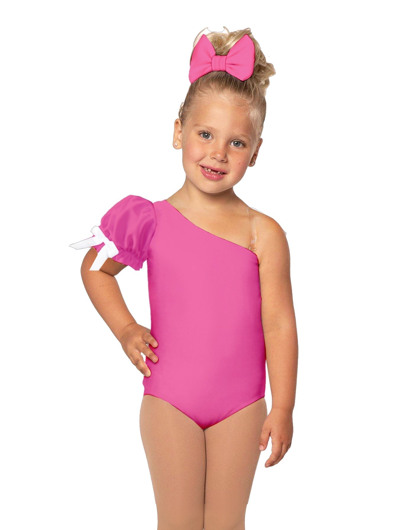 Solid Lycra One Shoulder Puff Sleeve Leotard