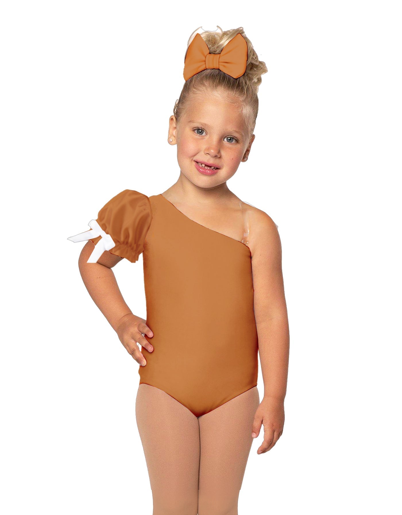 Solid Lycra One Shoulder Puff Sleeve Leotard