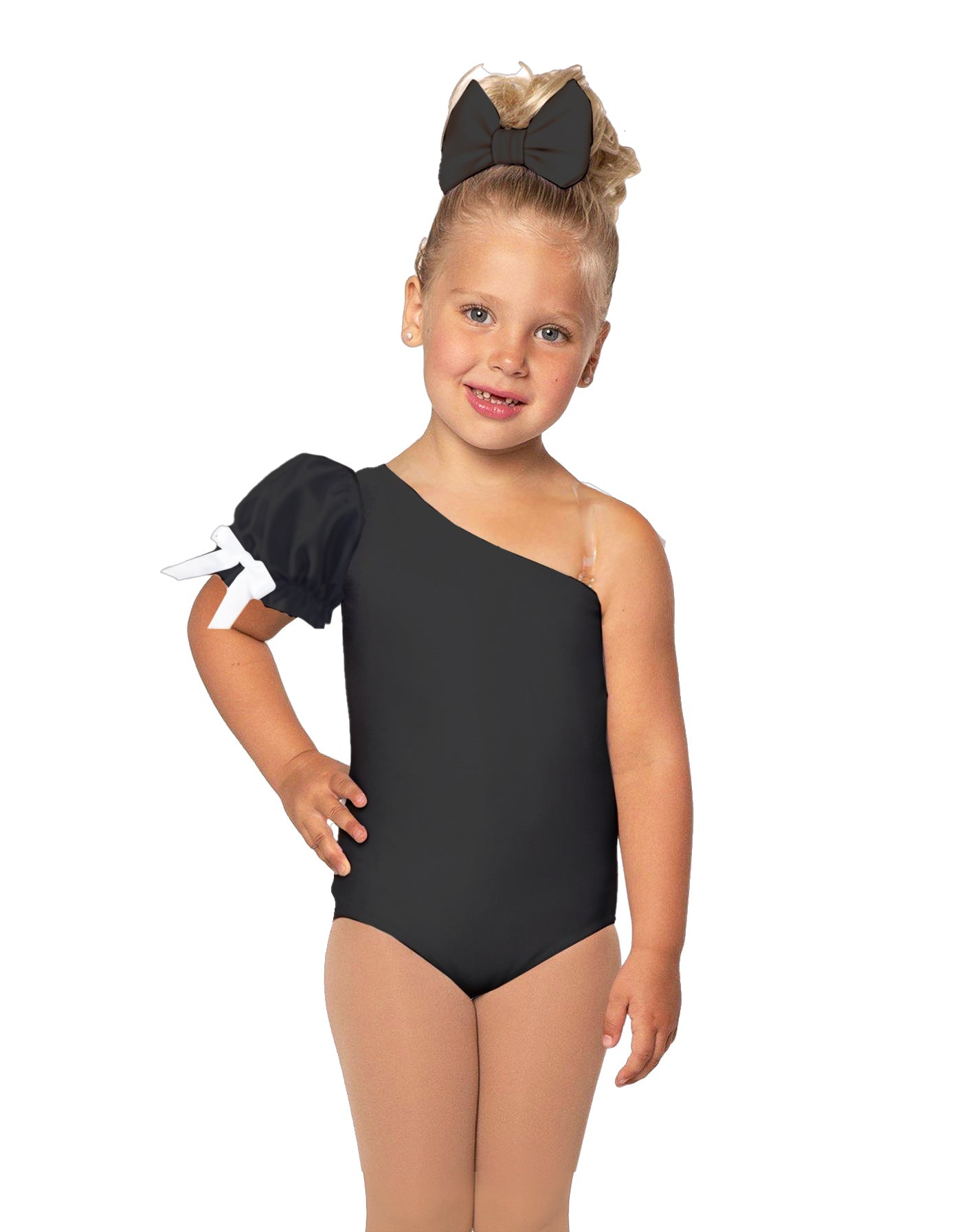 Solid Lycra One Shoulder Puff Sleeve Leotard